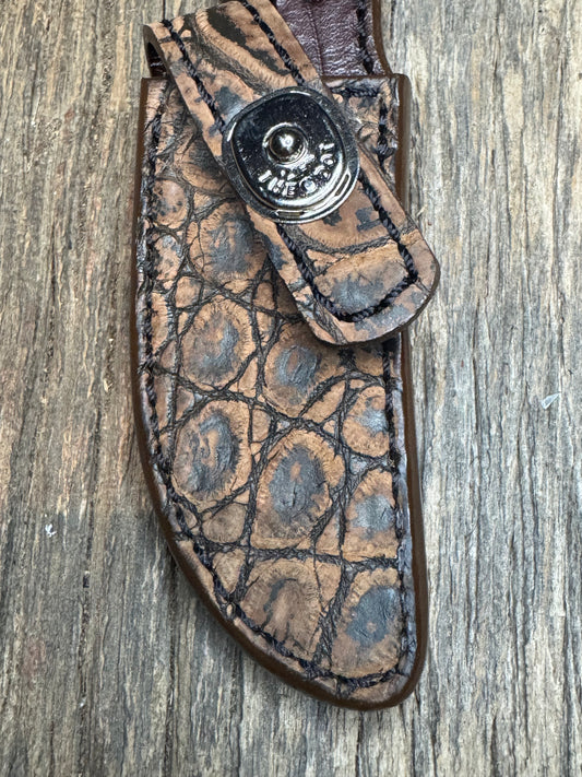 Randall Model 21 Sheath in Exotic Brown Sueded Crocodile from Treeman.