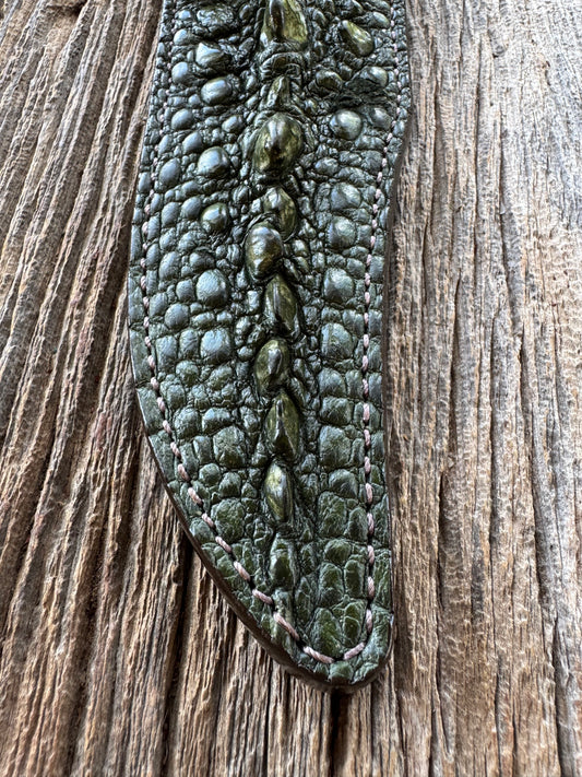 Randall Model 12-8 “Big Bear” Sheath in Exotic Army Green Snapping Turtle by Treeman. Spiked Dragon tail portion of the turtle.