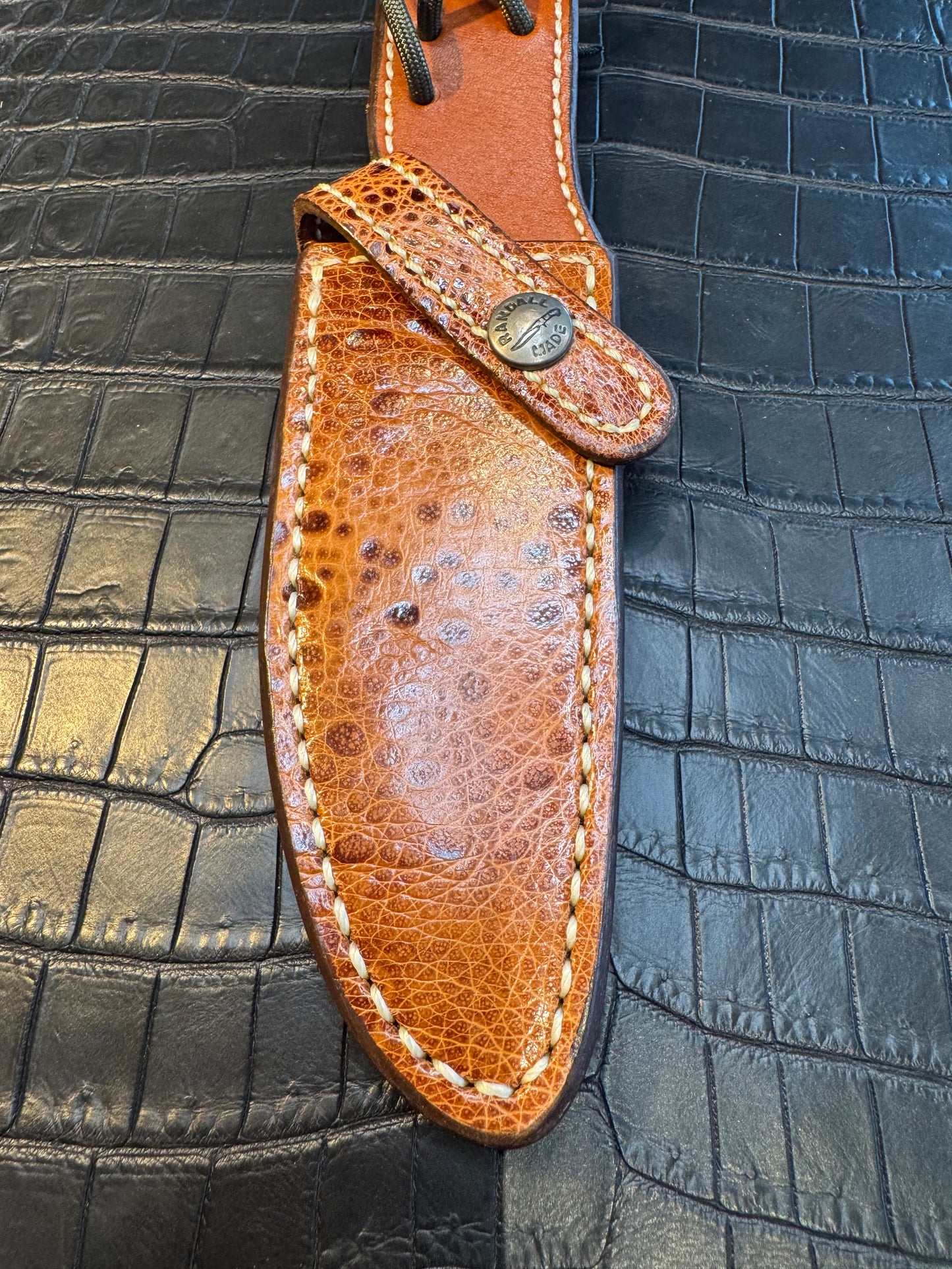 New Randall Model 28 Sheath in Exotic African Toad Custom Made at Sullivan’s by Gutcher.