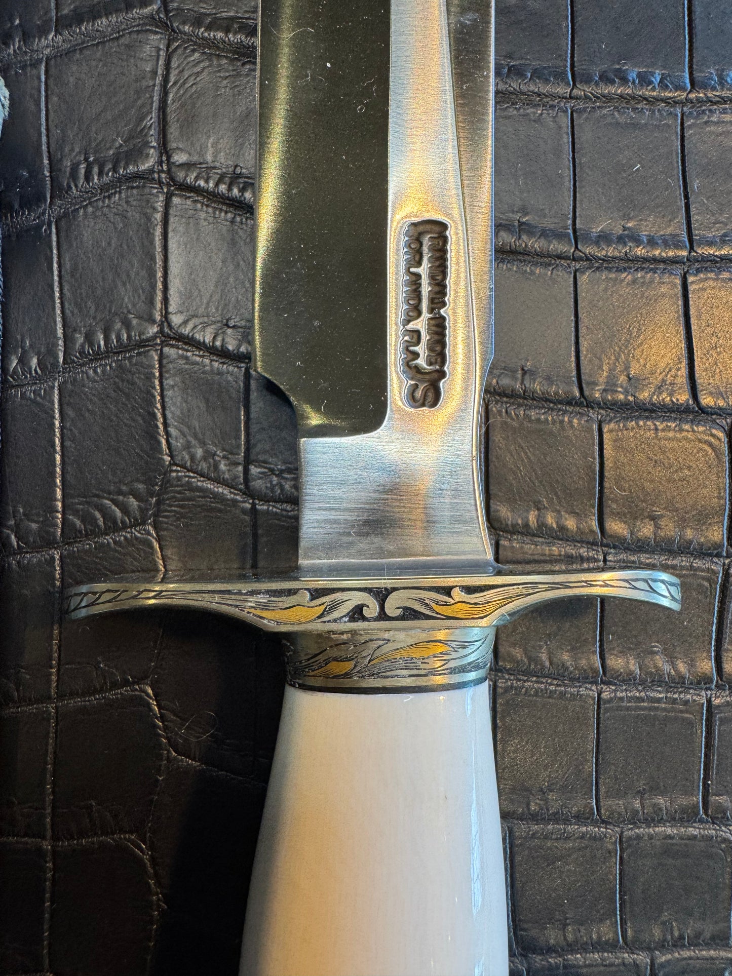 Randall Model 1-8 in Elephant Ivory, Gold and Silver Engraved, Nickel Silver Hilt and Butt cap.