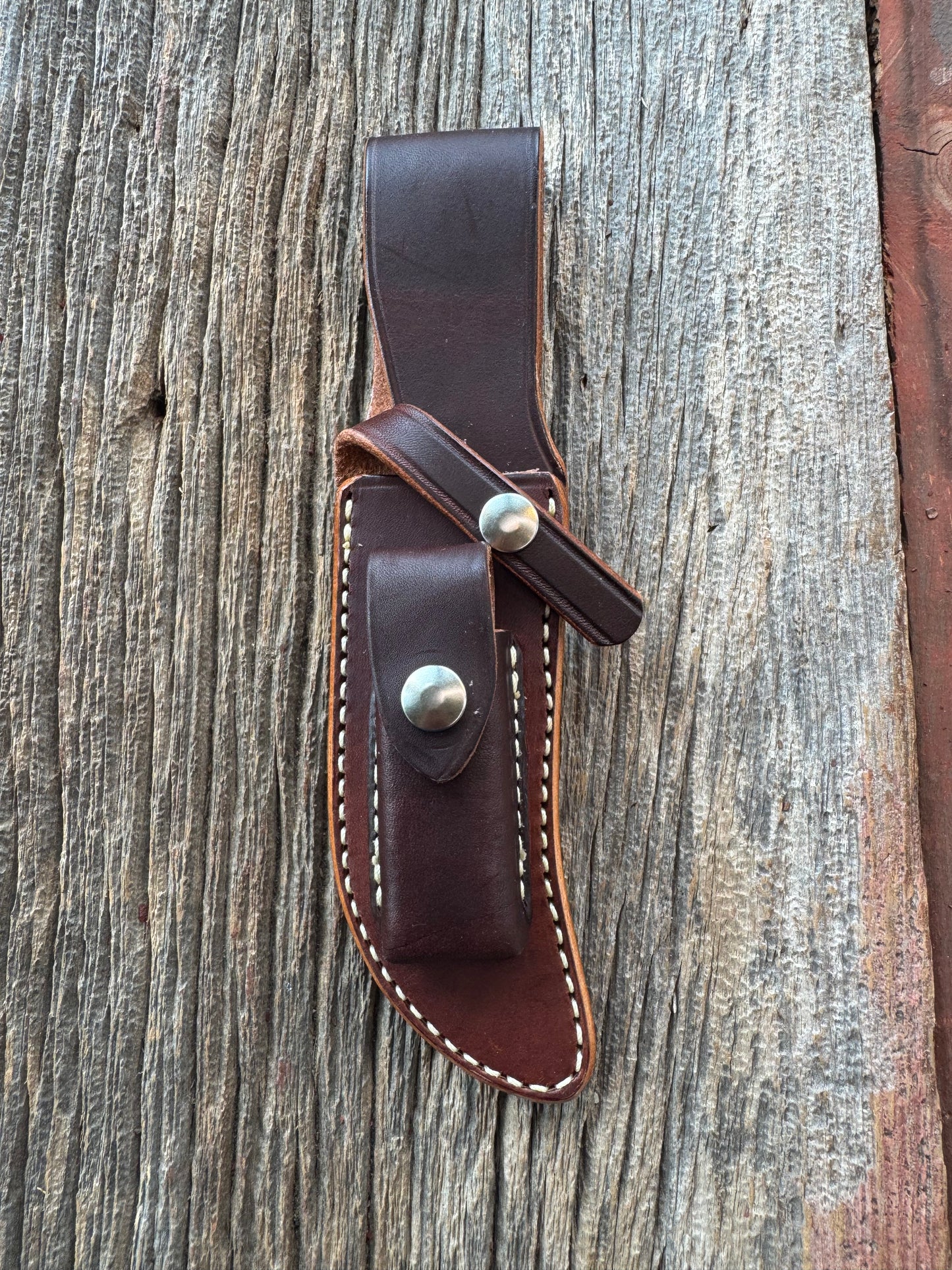 New Randall Sullivans by Gutcher Leather Knife Sheath Model 22 with sharpening stone.