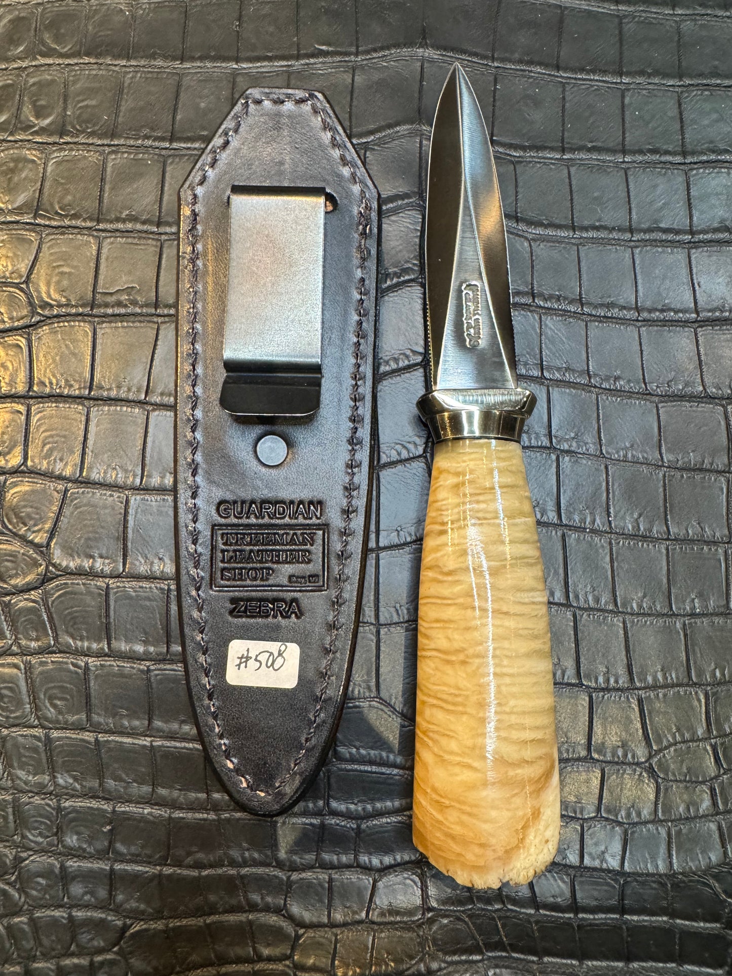 Randall Model 24 “Guardian” Sheath in Exotic Zebra by Treeman. (Sheath only)