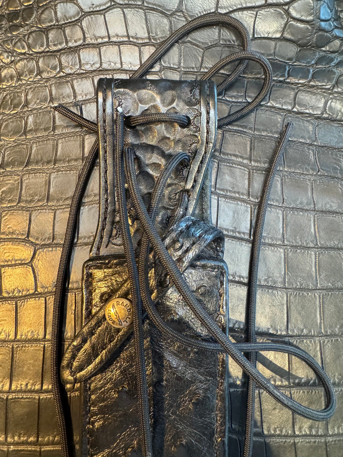 Randall Model 12-9C Sheath in Exotic Ostrich Custom Made at Sullivan’s by Gutcher.