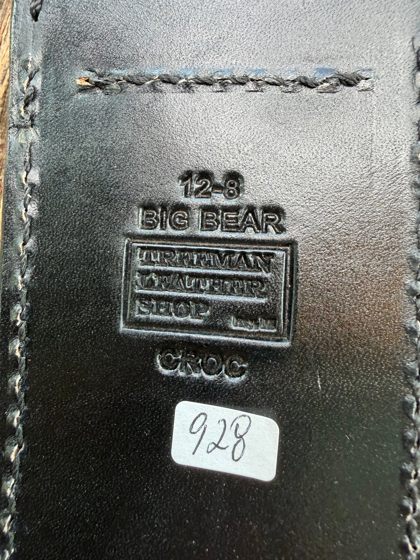 New Randall Model 12-8 Sheath in Exotic Black/Grey Matte Crocodile from Treeman with the newest Black Canteen snap.