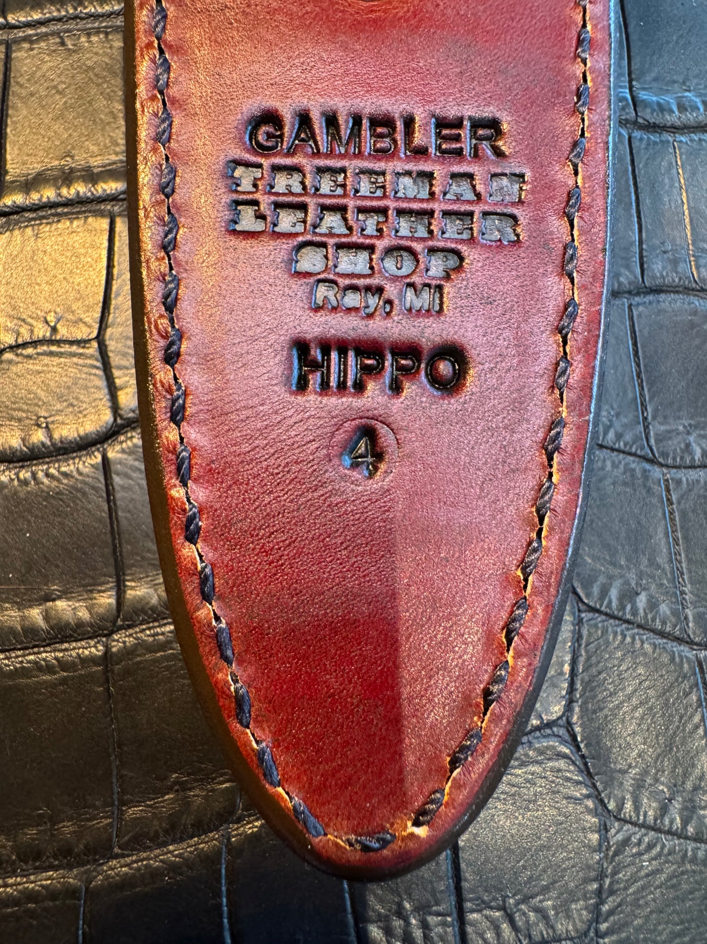 Randall Model “Gambler” 4 Inch Sheath in Exotic Grey Hippo by Treeman. (Sheath only)