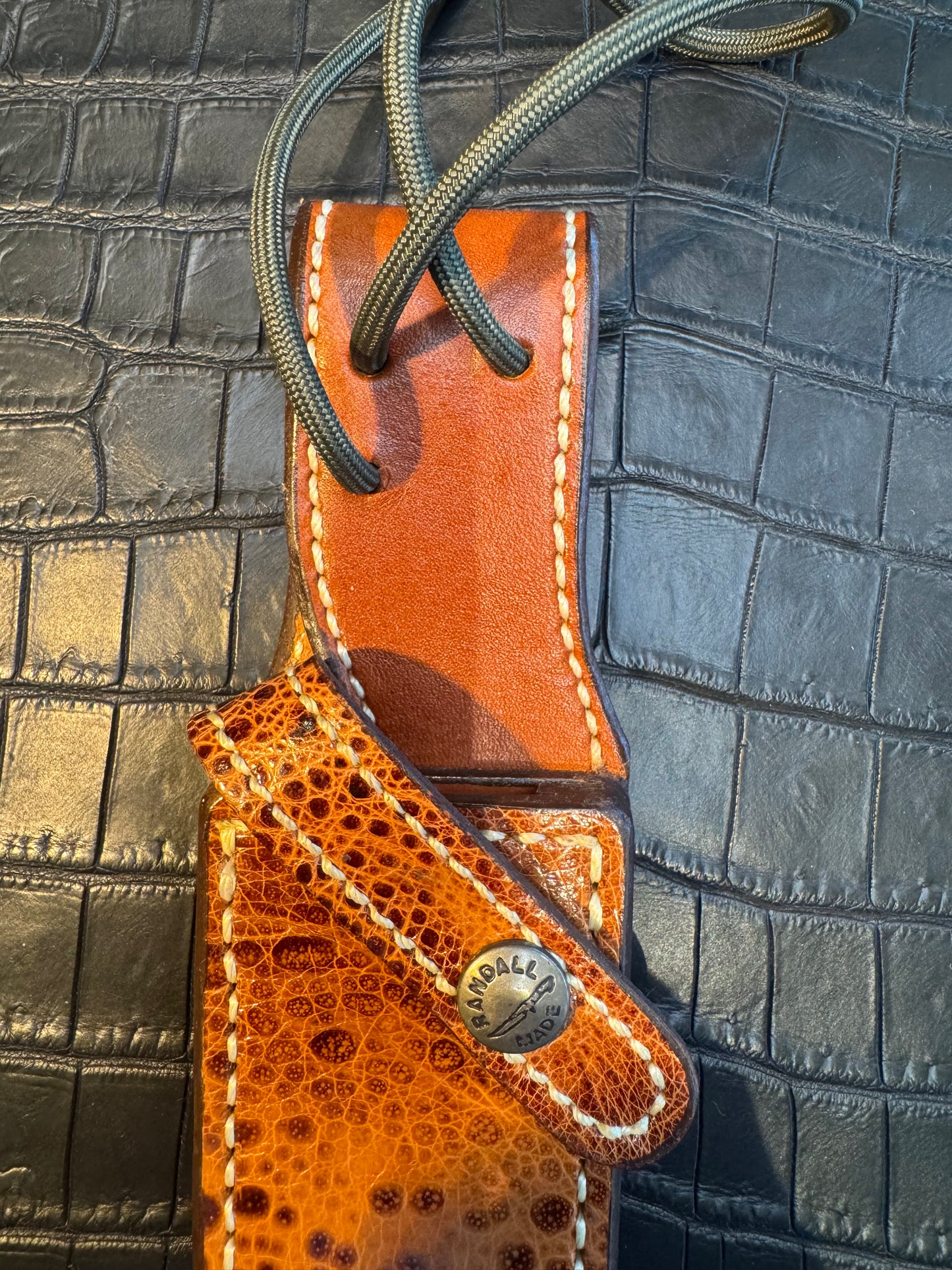 New Randall Model 28 Sheath in Exotic African Toad Custom Made at Sullivan’s by Gutcher.
