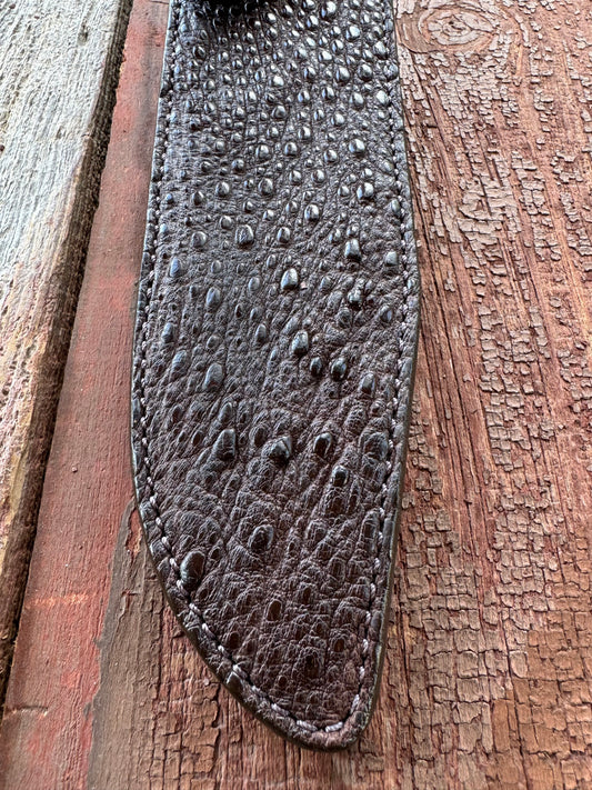 Randall Model 12-9/14 Grind Sheath in Exotic Dark Brown Snapping Turtle by Treeman. Supple tanned leather from the hind quarter.