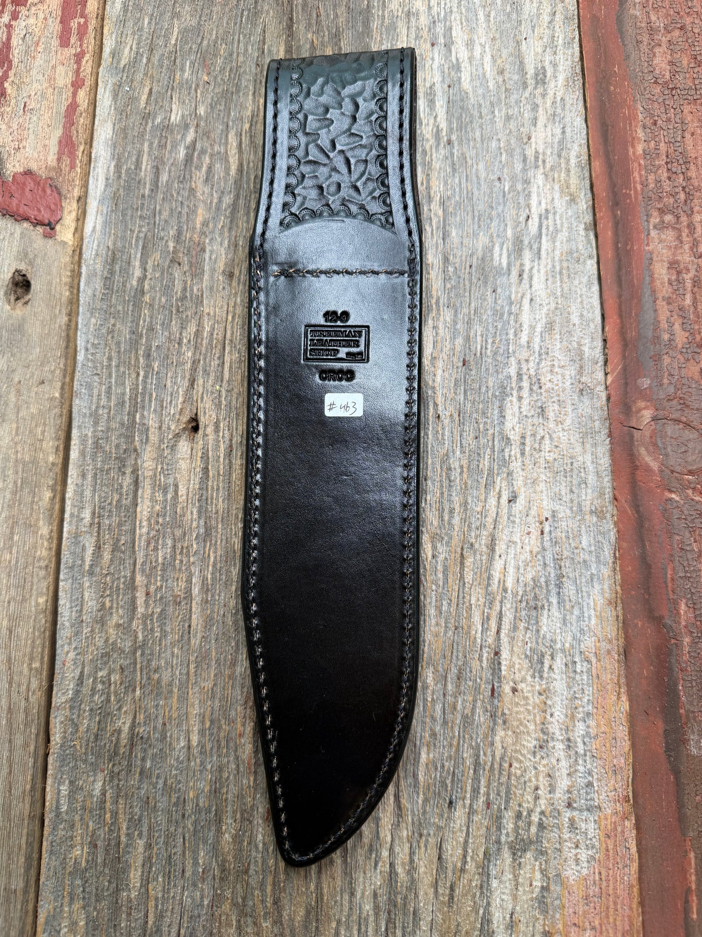 Randall Model 12-9 Sheath in Exotic Black Crocodile tail by Treeman. FCH and a silver canteen snap…