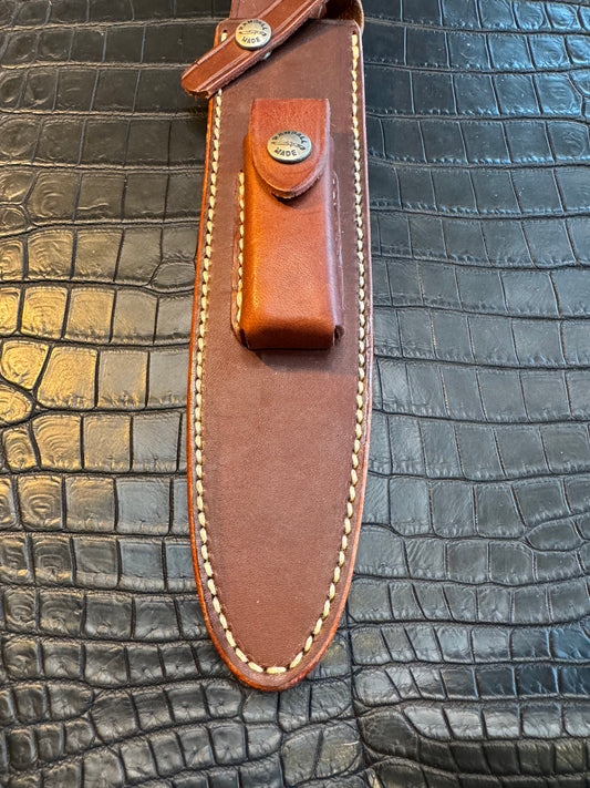 Randall Model 2-8 Sheath (with Stone) in Brown Leather made at Sullivans by Gutcher in Tampa Florida. Official sheath maker for Randall Knives.
