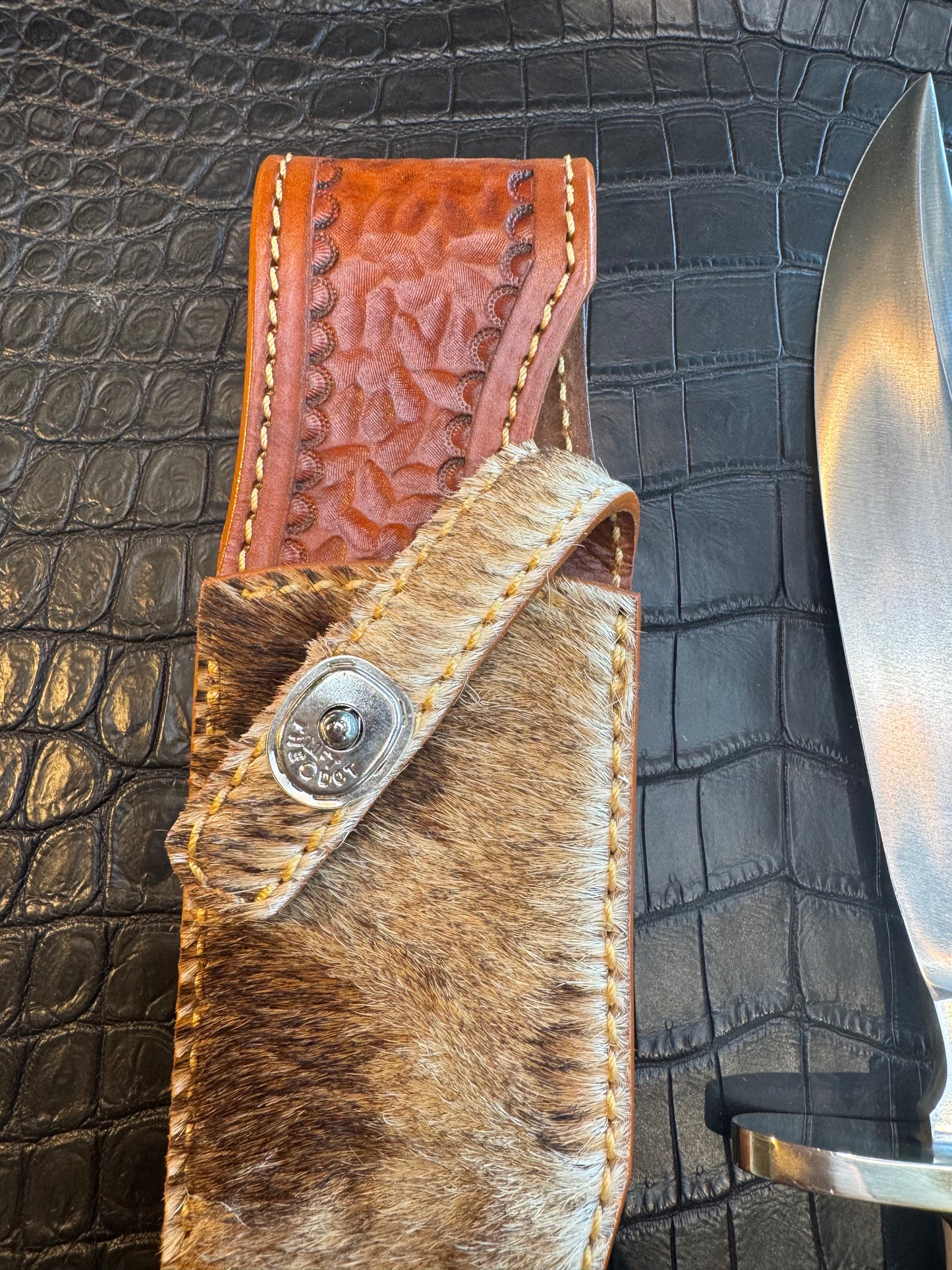 Randall Model 12-8 “Big Bear” Sheath in Exotic Giraffe by Treeman. (Sheath only)