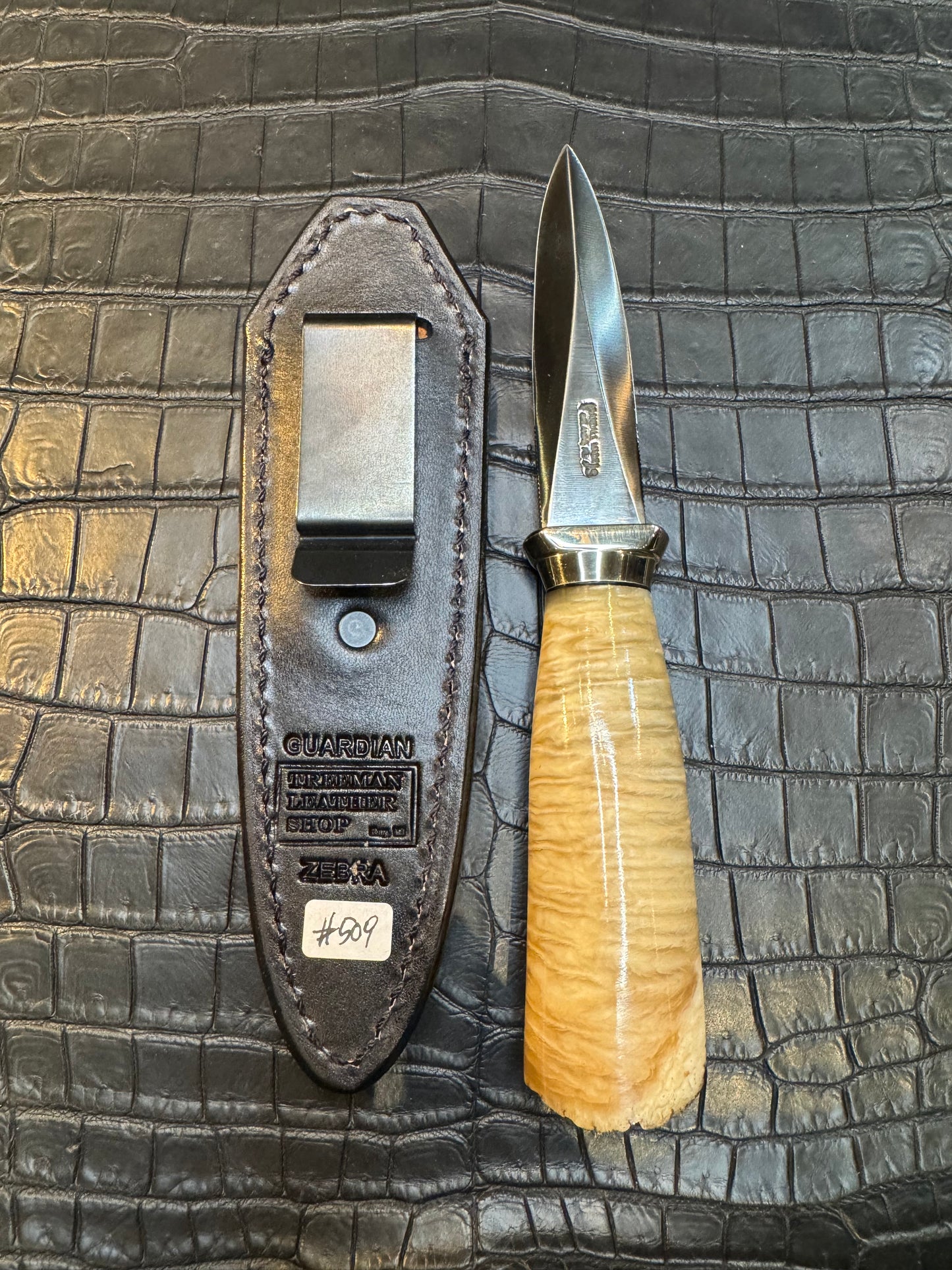 Randall Model 24 “Guardian” Sheath in Exotic Zebra by Treeman. (Sheath only)