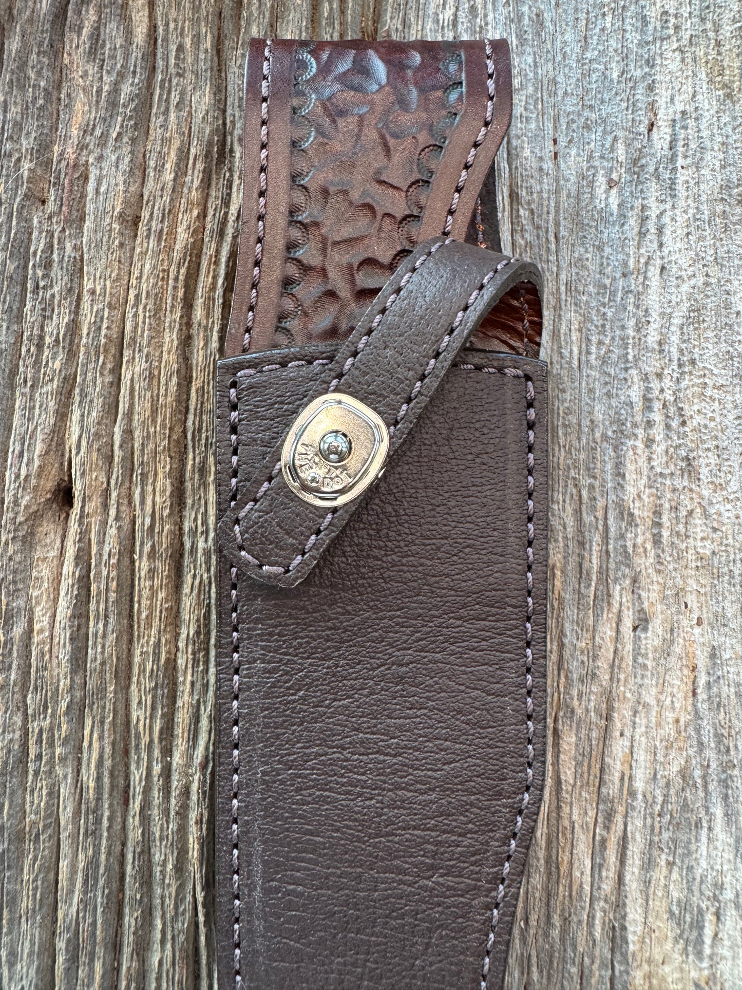 Randall Model 12-8 Big Bear Sheath in Exotic Cape Buffalo in Dark Brown Leather from Treeman.