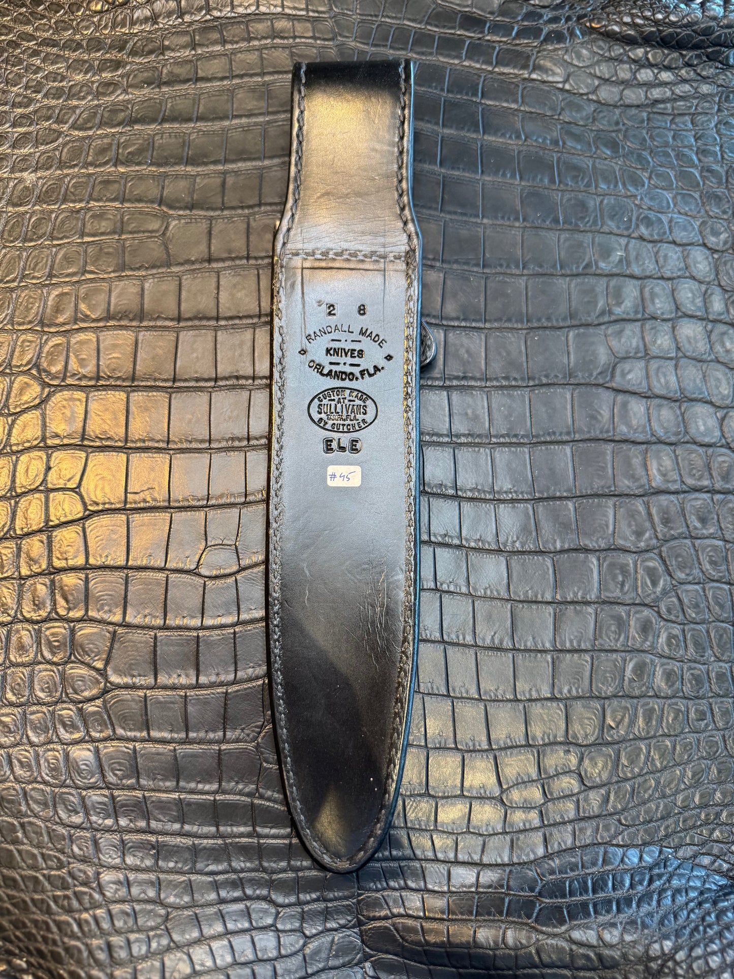 Randall Model 2-8 Sheath in Exotic Gray Elephant Custom Made at Sullivan’s by Gutcher.