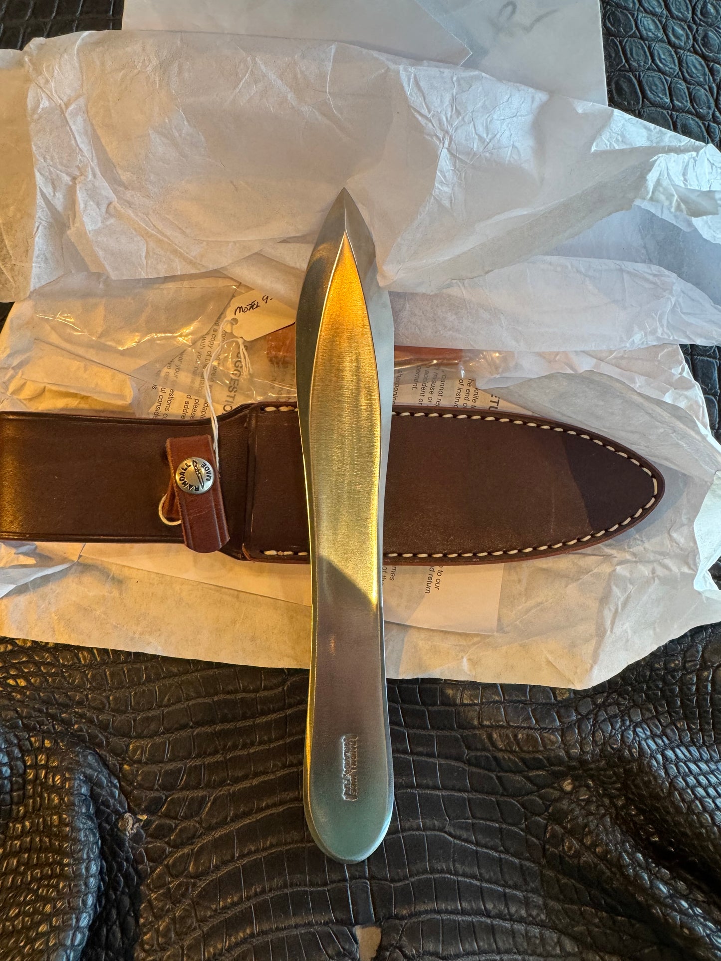 New in Paper Randall Knives Model 9-10 Pro Thrower with Original Leather Sheath