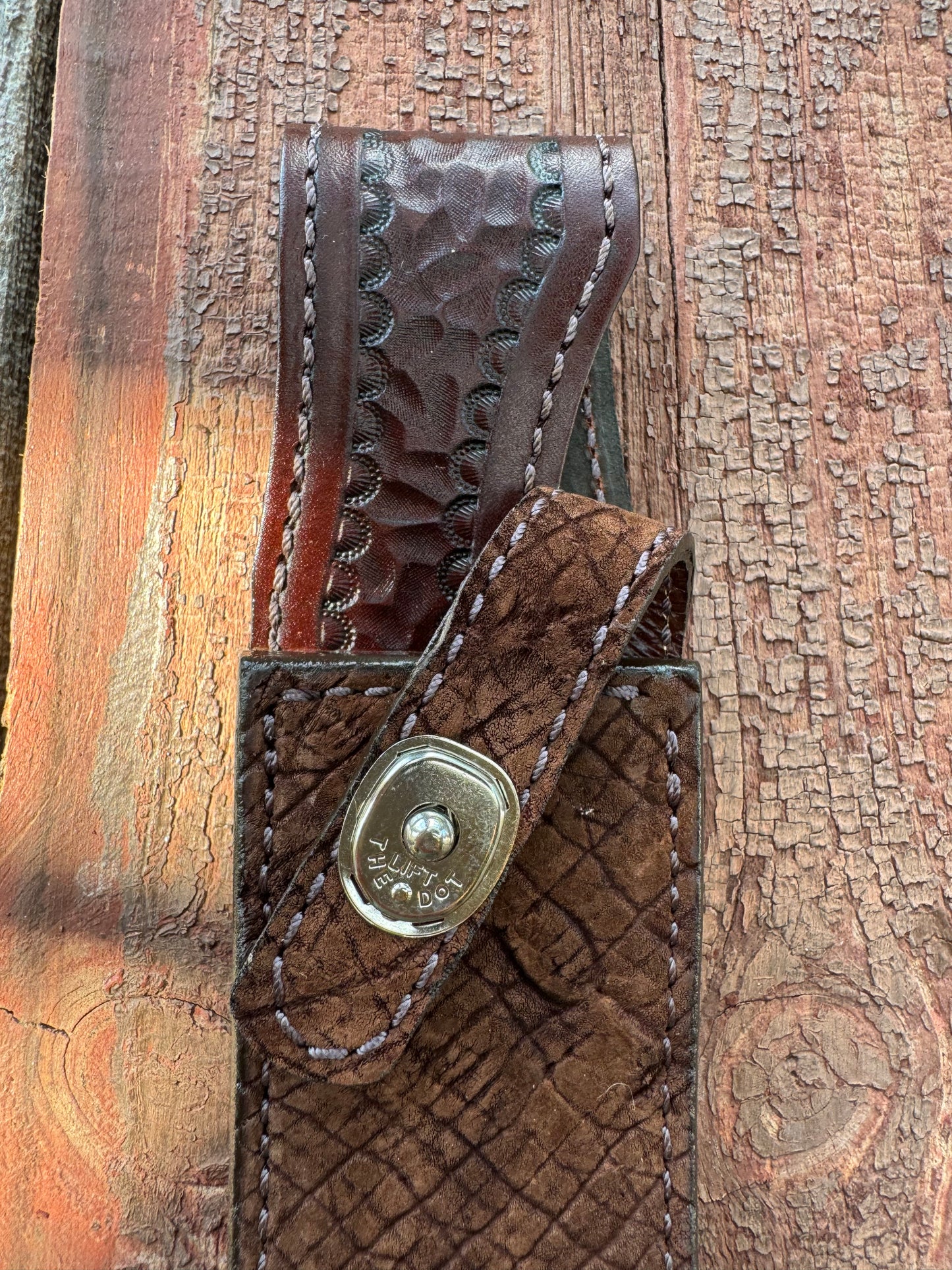 Randall Model 1-8 Sheath in Exotic Sueded Chocolate Brown Hippo by Treeman.