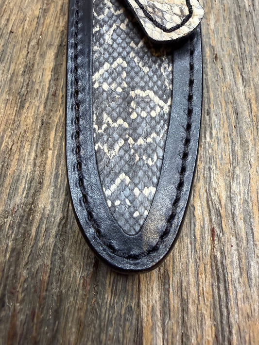 Randall Model 8-4 Sheath in Exotic Water Moccasin from Treeman Sheaths. Tremendous colors on this one.