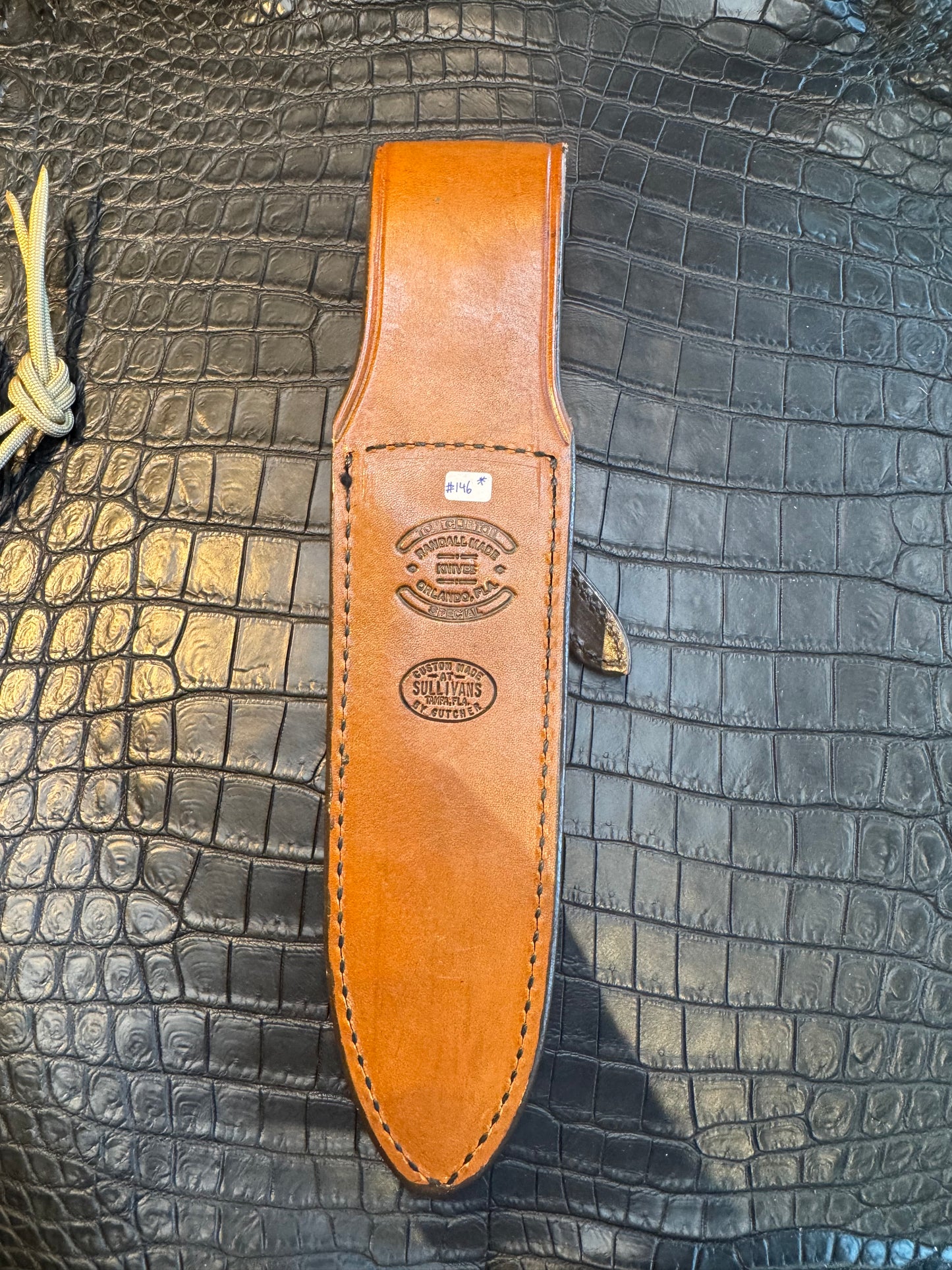 Randall Model Clinton Special Sheath in Exotic Brown Crocodile Custom Made at Sullivan’s by Gutcher.