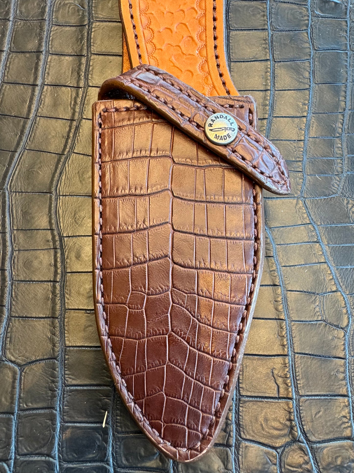 Randall Model 19-5 Exotic Brown Crocodile Sheath from Sullivans by Gutcher.