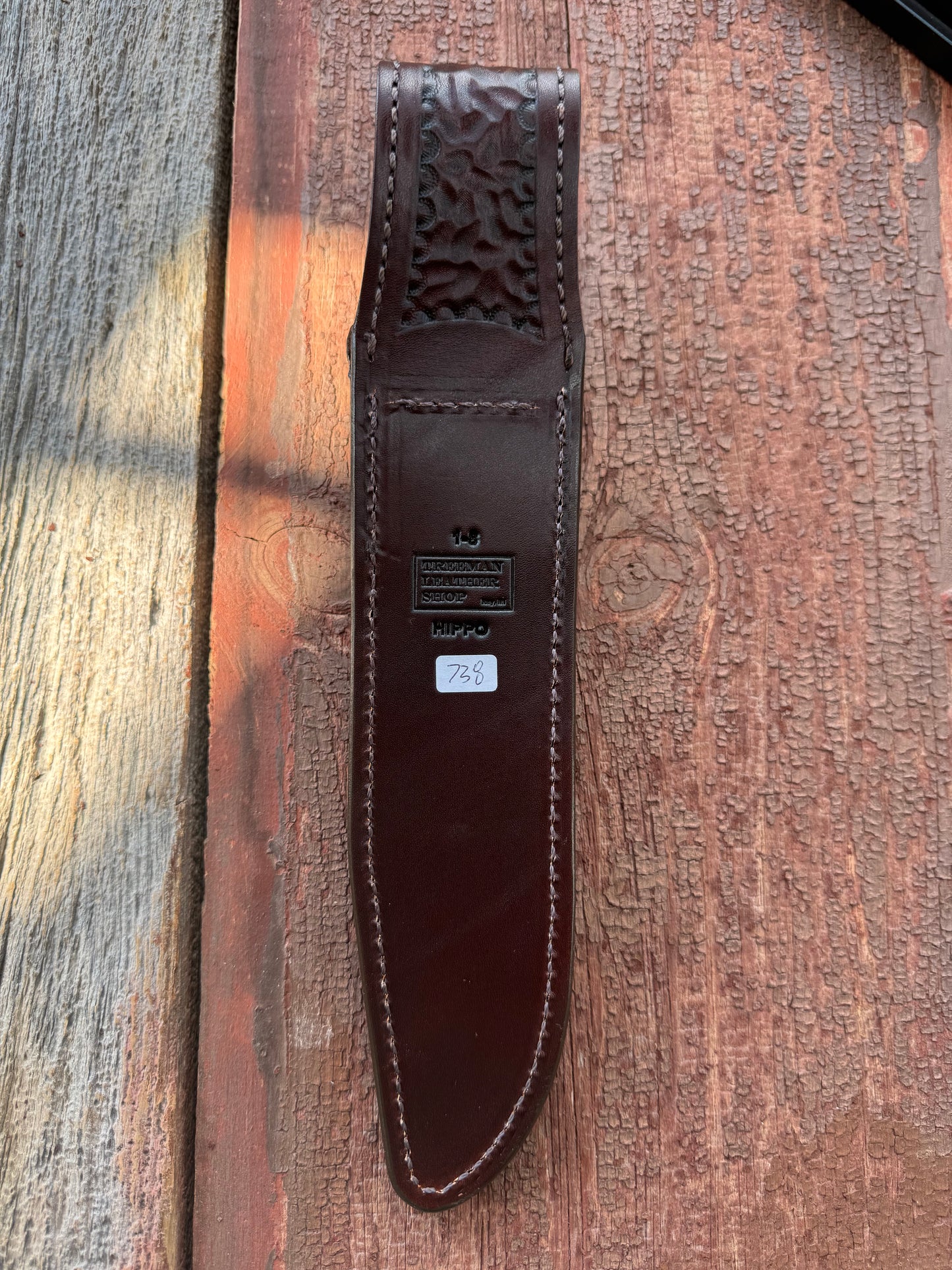 Randall Model 1-8 Sheath in Exotic Sueded Chocolate Brown Hippo by Treeman.