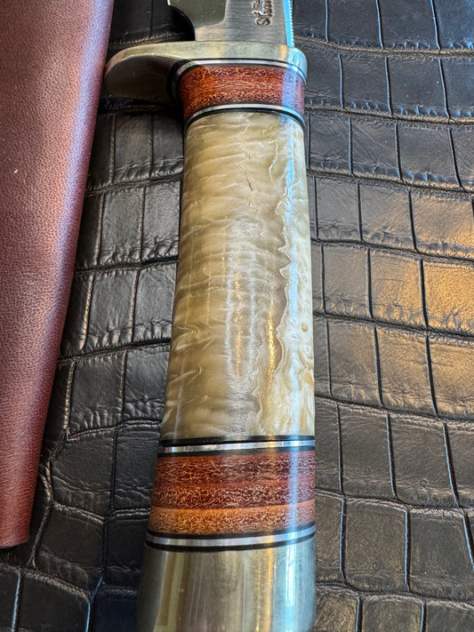 Randall Model 25-5 Trapper in Musk Ox and stacked Leather Stainless Steel NSH