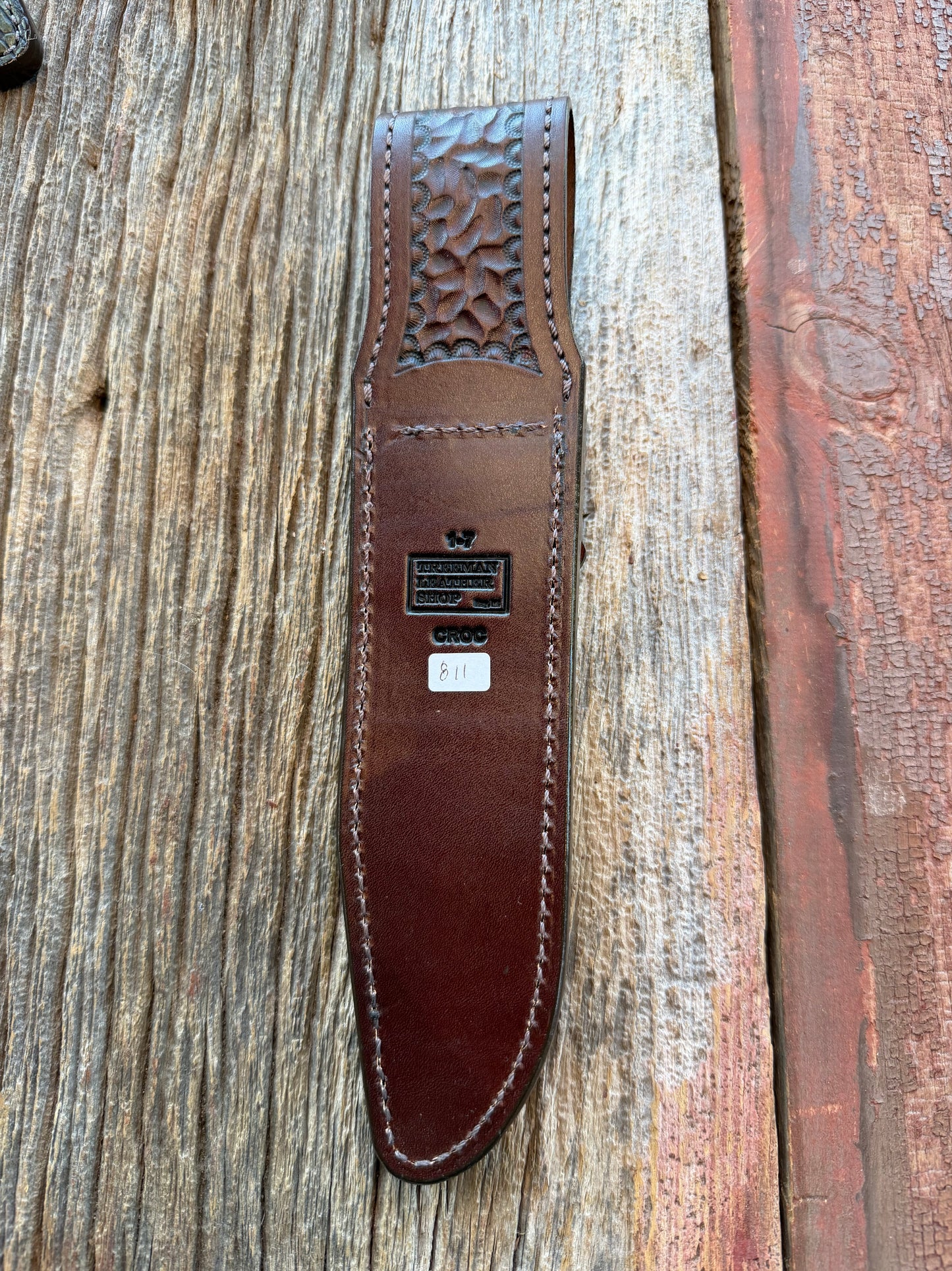 New Randall Model 1-7 Sheath in Exotic Army Green Crocodile from Treeman.