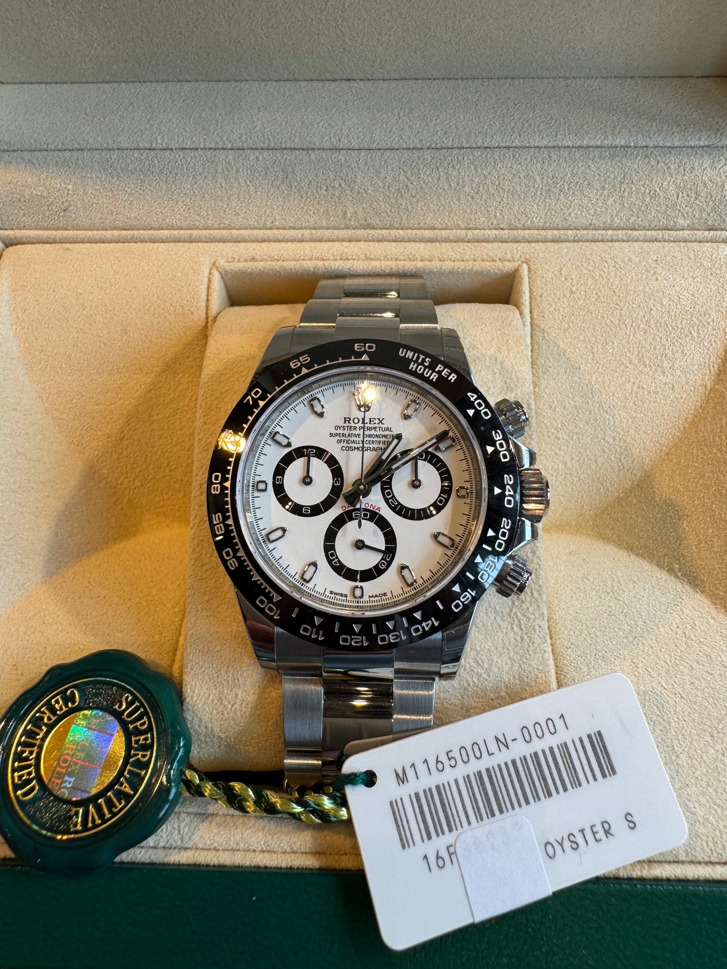 New in Box unworn 2018 Rolex Daytona Panda. Model # 116500LN contact via email for details.