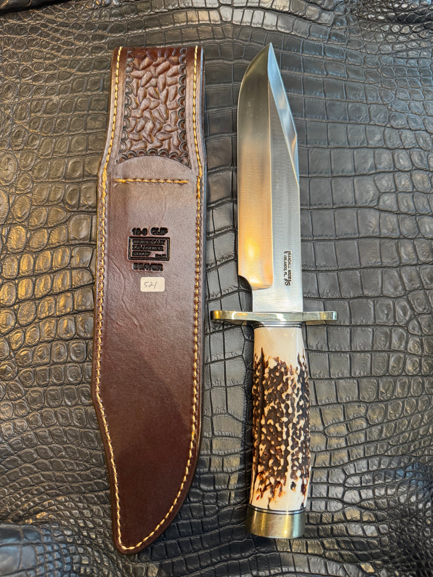 Randall Model 12-9 Clip Point Sheath in Exotic Beaver Tail by Treeman. (Sheath only)