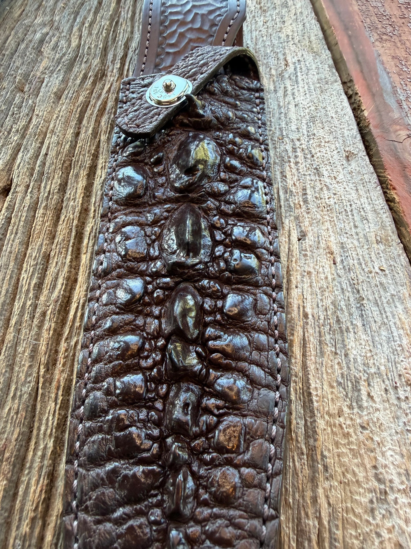 New Randall Model 12-9/14 Grind Sheath in Exotic Brown Snapping Turtle by Treeman. Spiked Dragon tail portion of the turtle. Huge Spikes