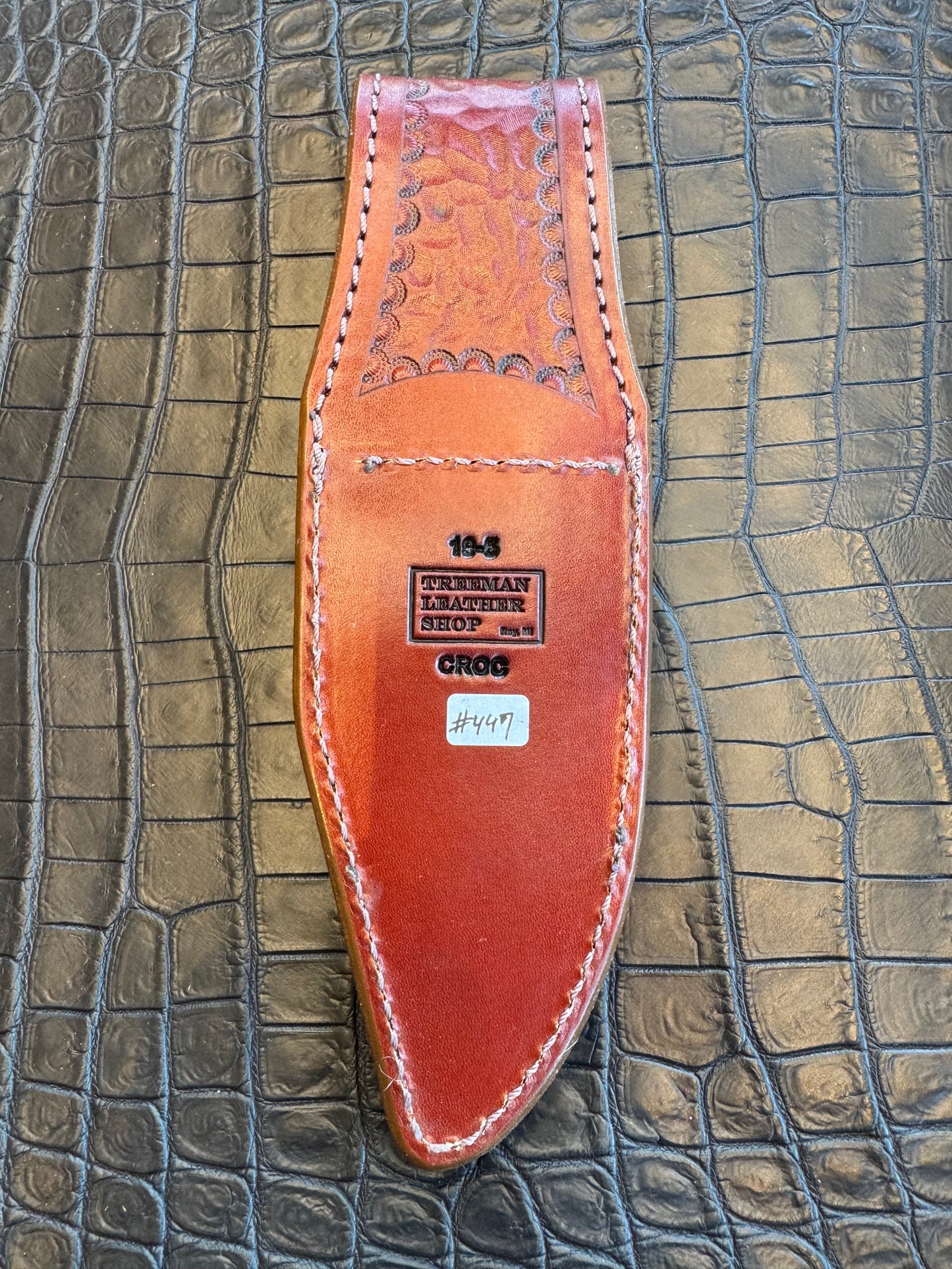 Randall Model 19-5 Exotic Brown Hornback Crocodile Sheath from Treeman.