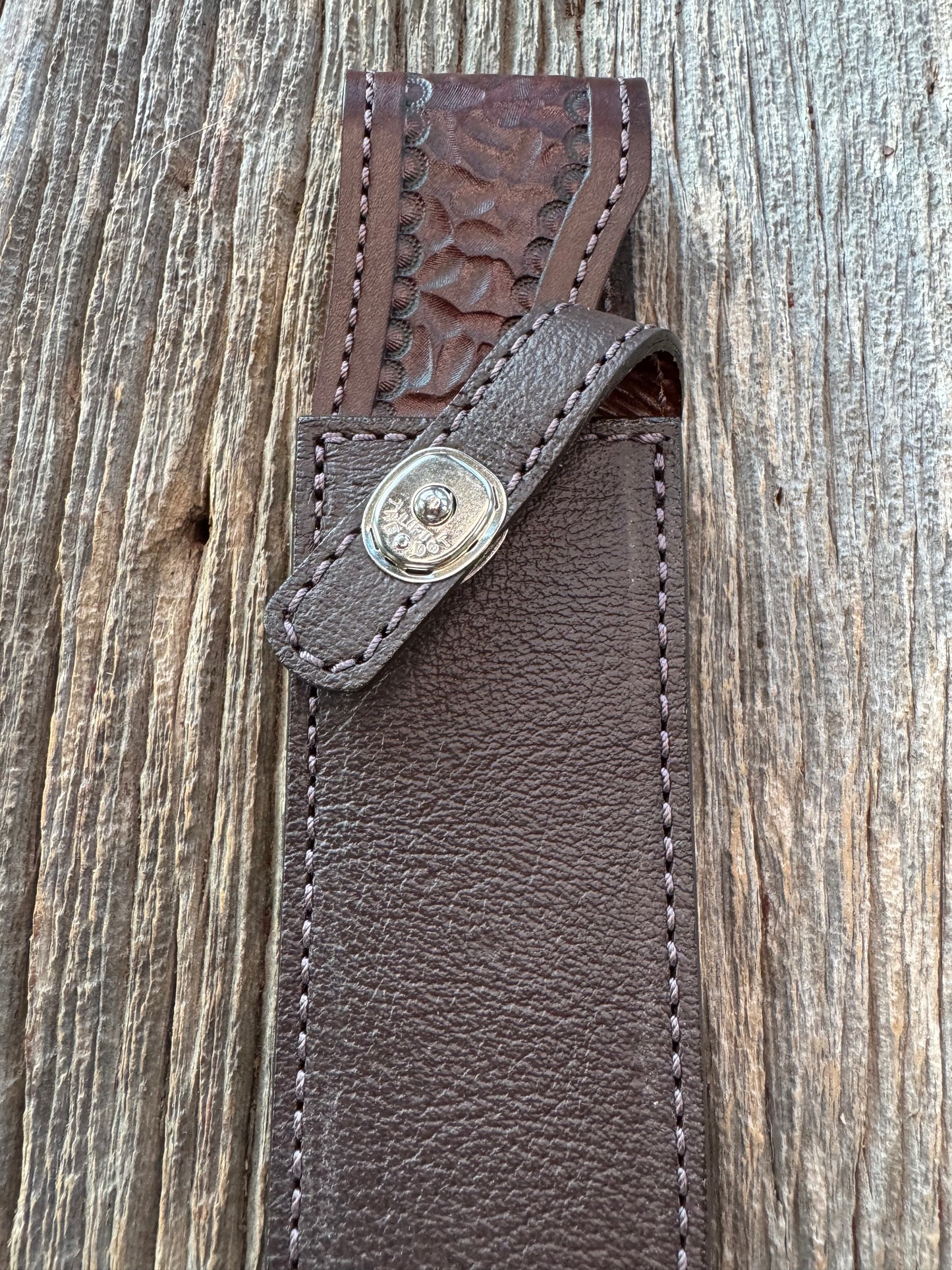 Randall Model 14 Sheath in Exotic Cape Buffalo in Dark Brown Leather from Treeman.