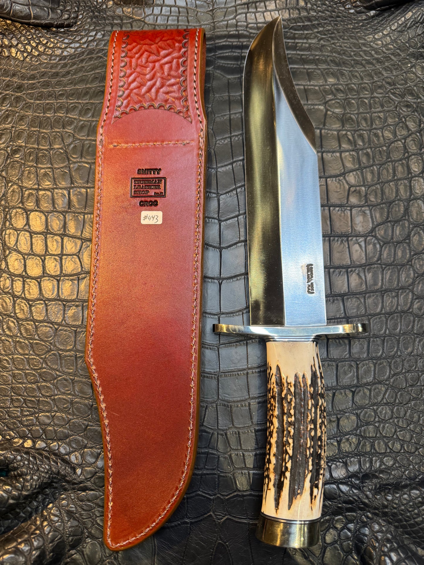 Randall Model Smithsonian “Smitty”Sheath in Exotic Brown Crocodile (Anus) skin from Treeman. Sheath only