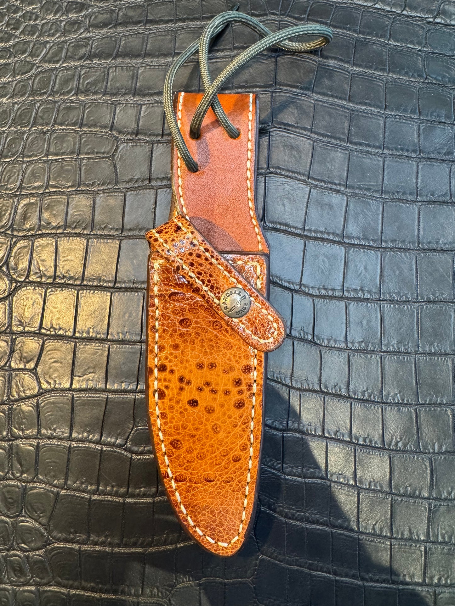 New Randall Model 28 Sheath in Exotic African Toad Custom Made at Sullivan’s by Gutcher.