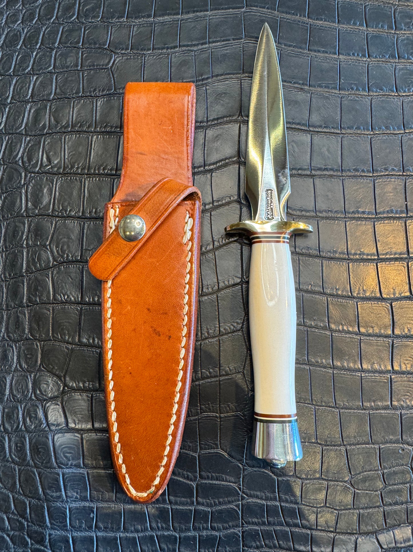 Vintage Randall Model 2-5 in Elephant Ivory with Nickel Silver Hilt and Aluminum Butt cap. Flawless.