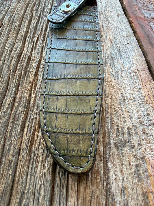 New Randall Model 1-7 Sheath in Exotic Army Green Crocodile from Treeman.