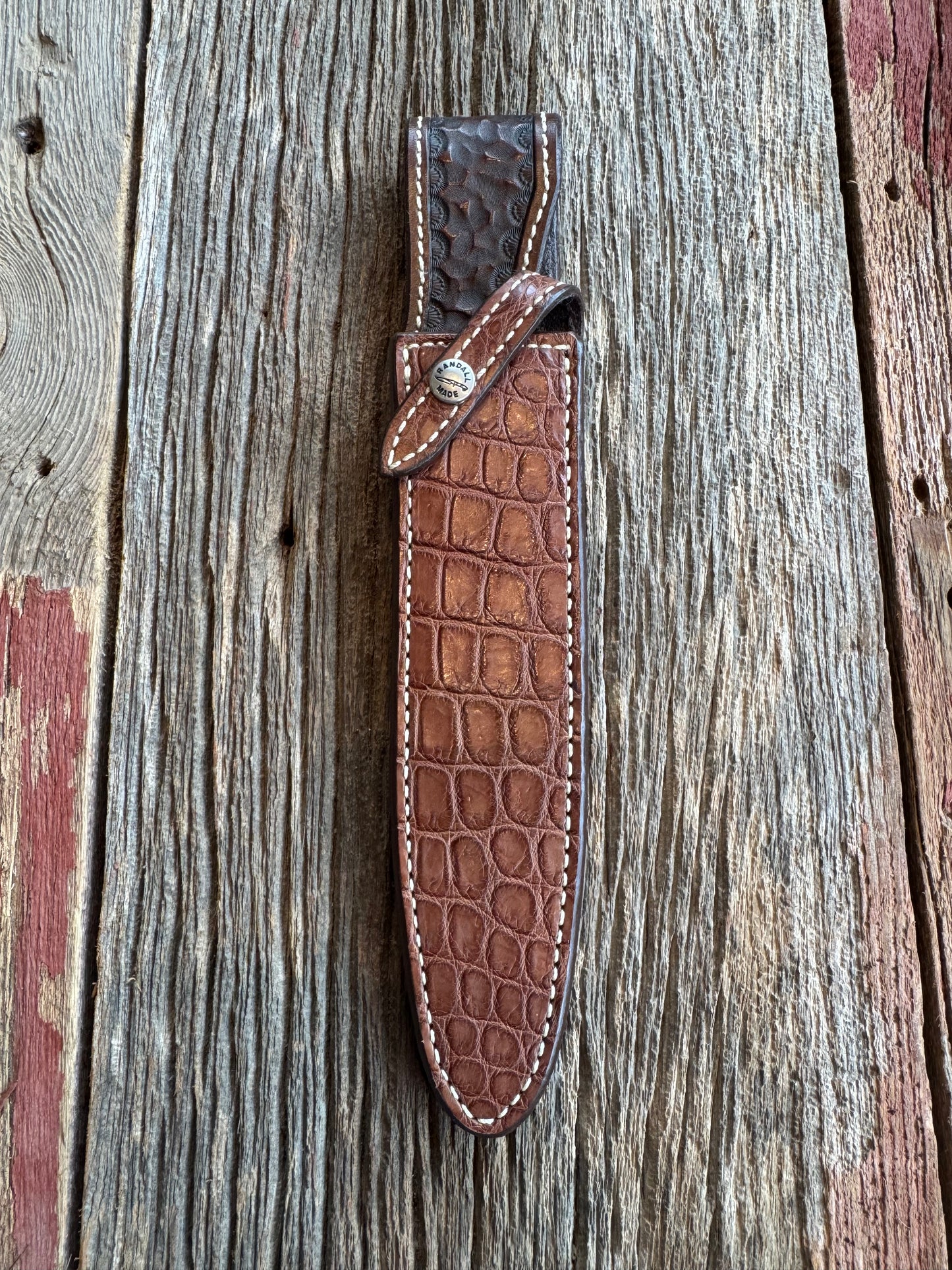 Rare Randall Model 2-8 sheath in Exotic Crocodile from Sullivans by Gutcher. New and unused.