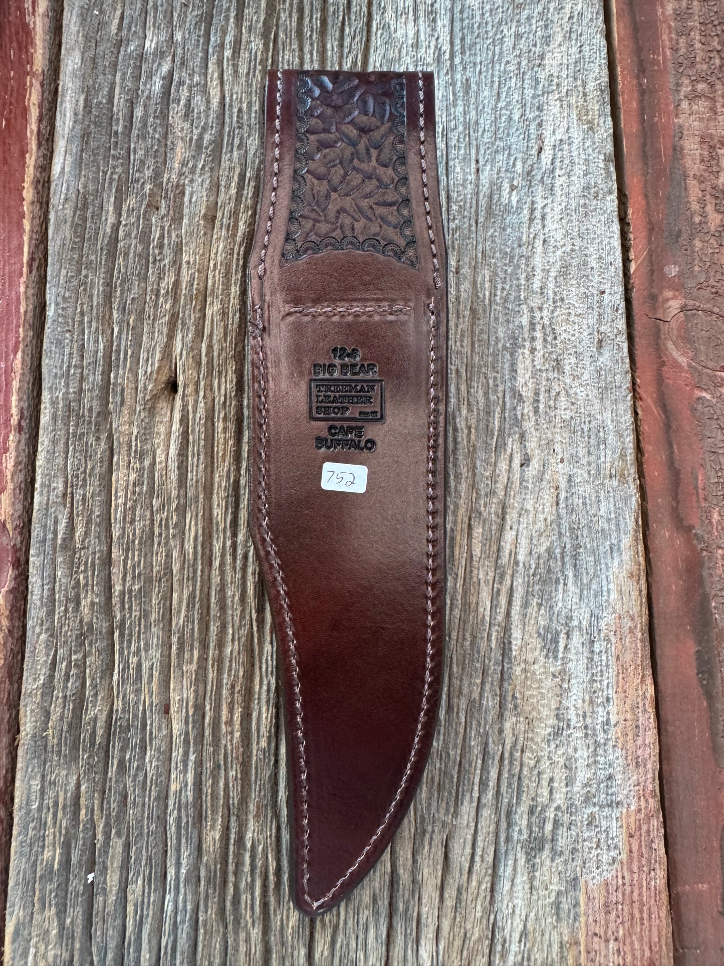 Randall Model 12-8 Big Bear Sheath in Exotic Cape Buffalo in Dark Brown Leather from Treeman.