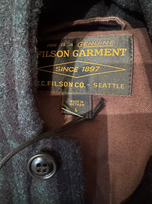 Filson Mackinaw Wool Hooded Cruiser Jacket Timber and Black Size Large New With Tags 20285030