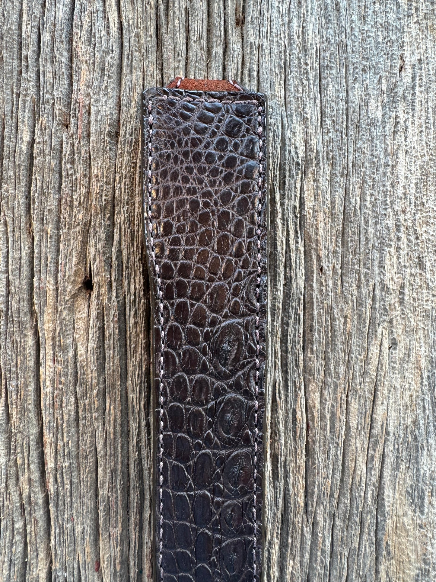 Randall Model 10-7 Fisherman Exotic Sheath in Dark Brown Hornback Crocodile by Treeman.