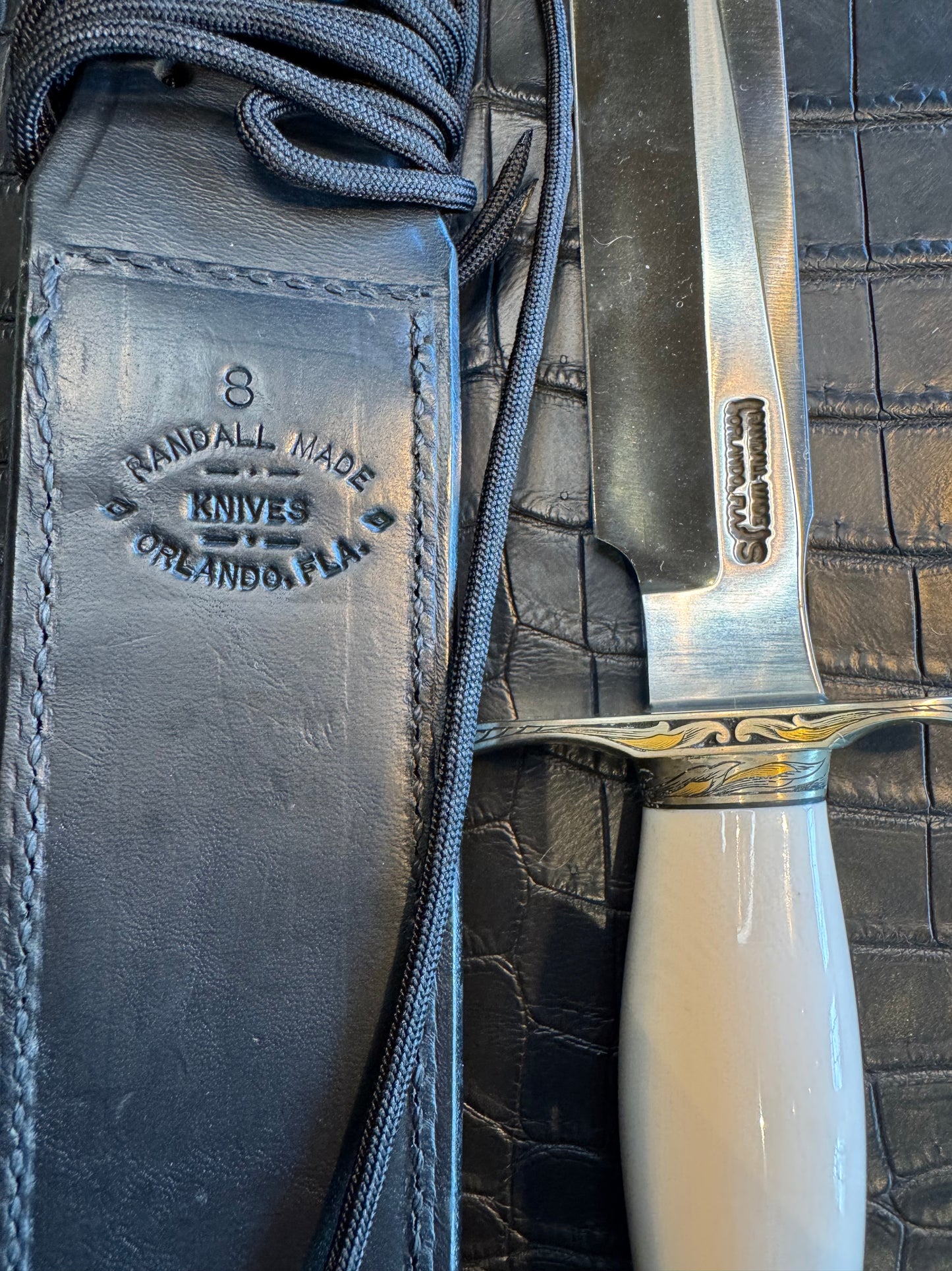Randall Model 1-8 in Elephant Ivory, Gold and Silver Engraved, Nickel Silver Hilt and Butt cap.