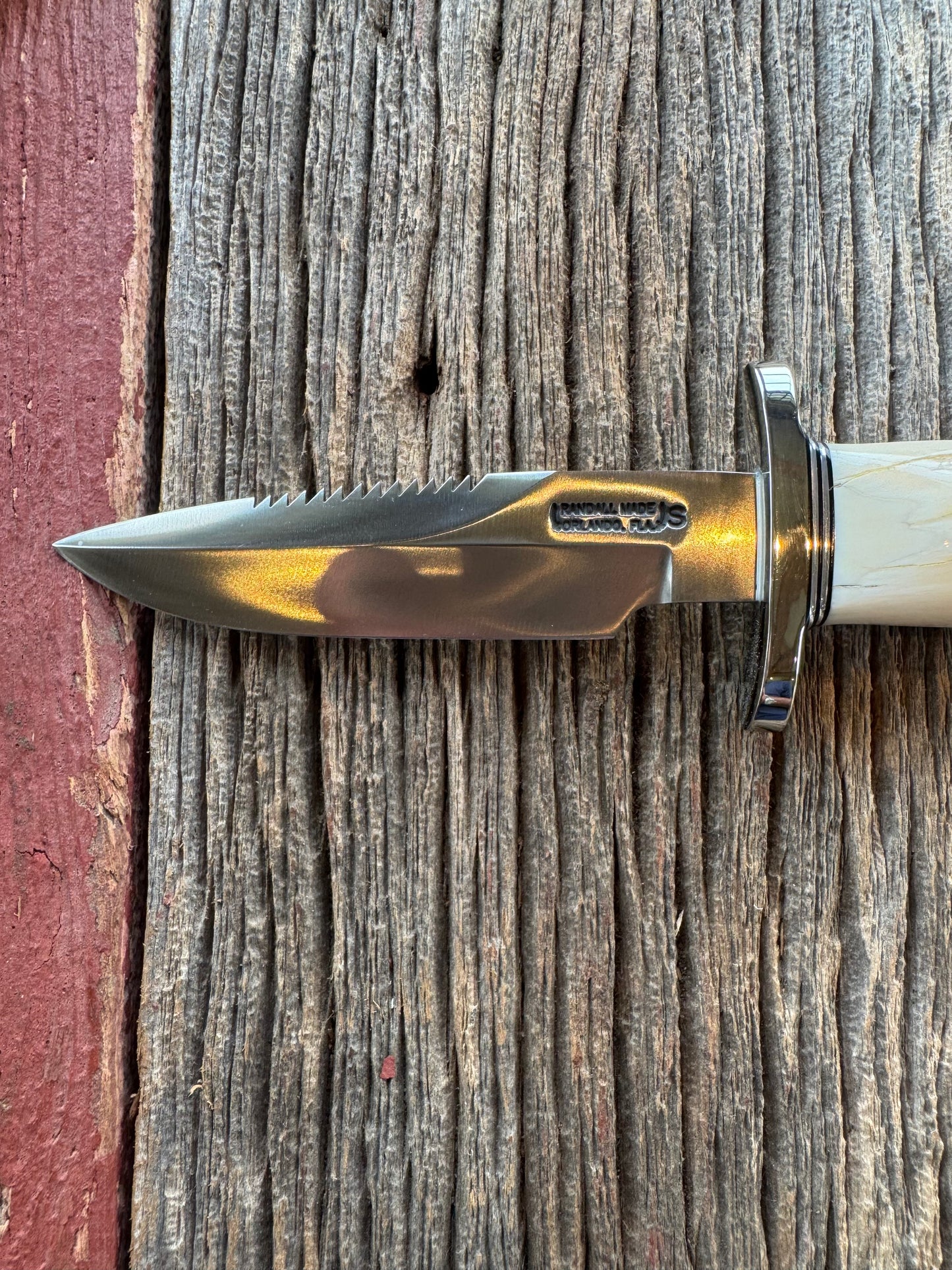 Rare Randall Model Combat Companion in Beautiful Spiraled Narwal, Nickel Silver Hilt and butt cap, black and silver spacers. SS Stunning and rare.