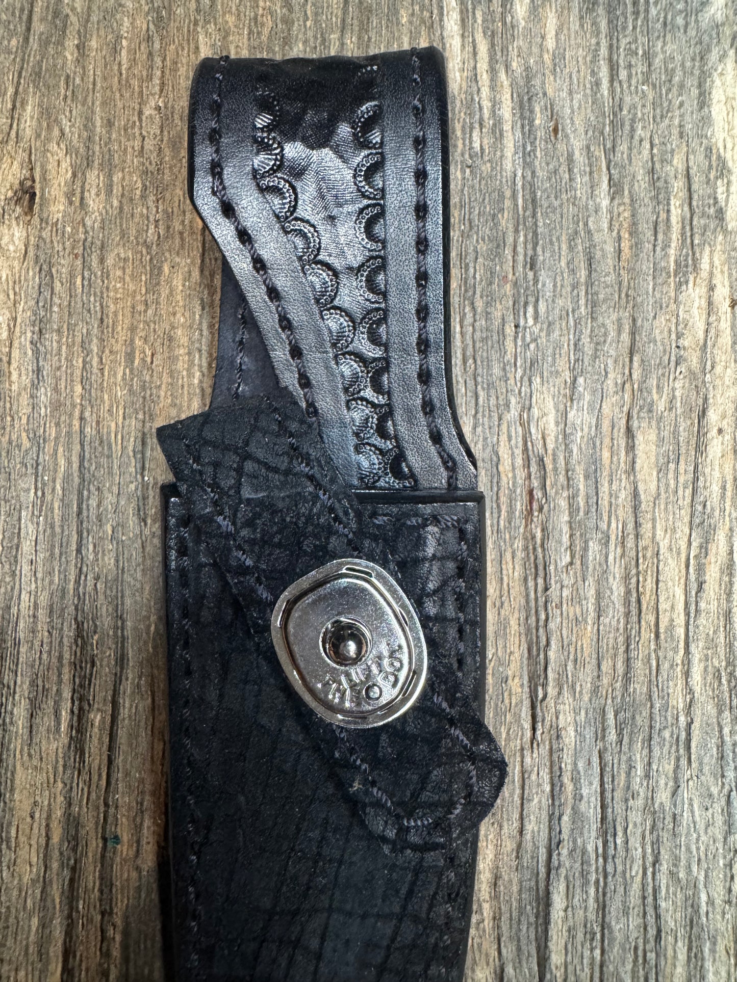 Randall Model 8-4 Sheath in Exotic Black Hippo from Treeman.