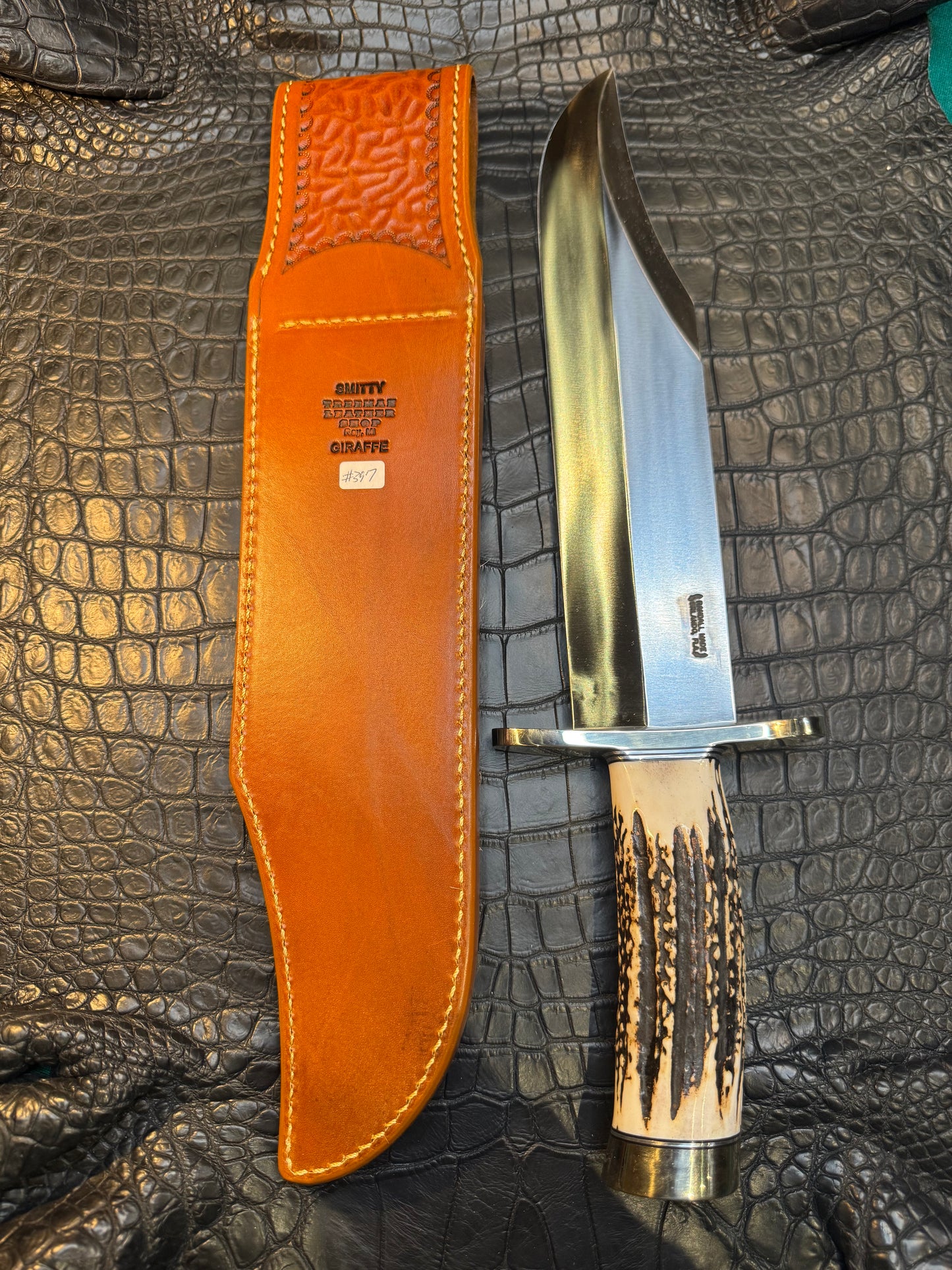 Randall Model Smithsonian “Smitty”Sheath in Exotic Giraffe Hide from Treeman. Sheath only