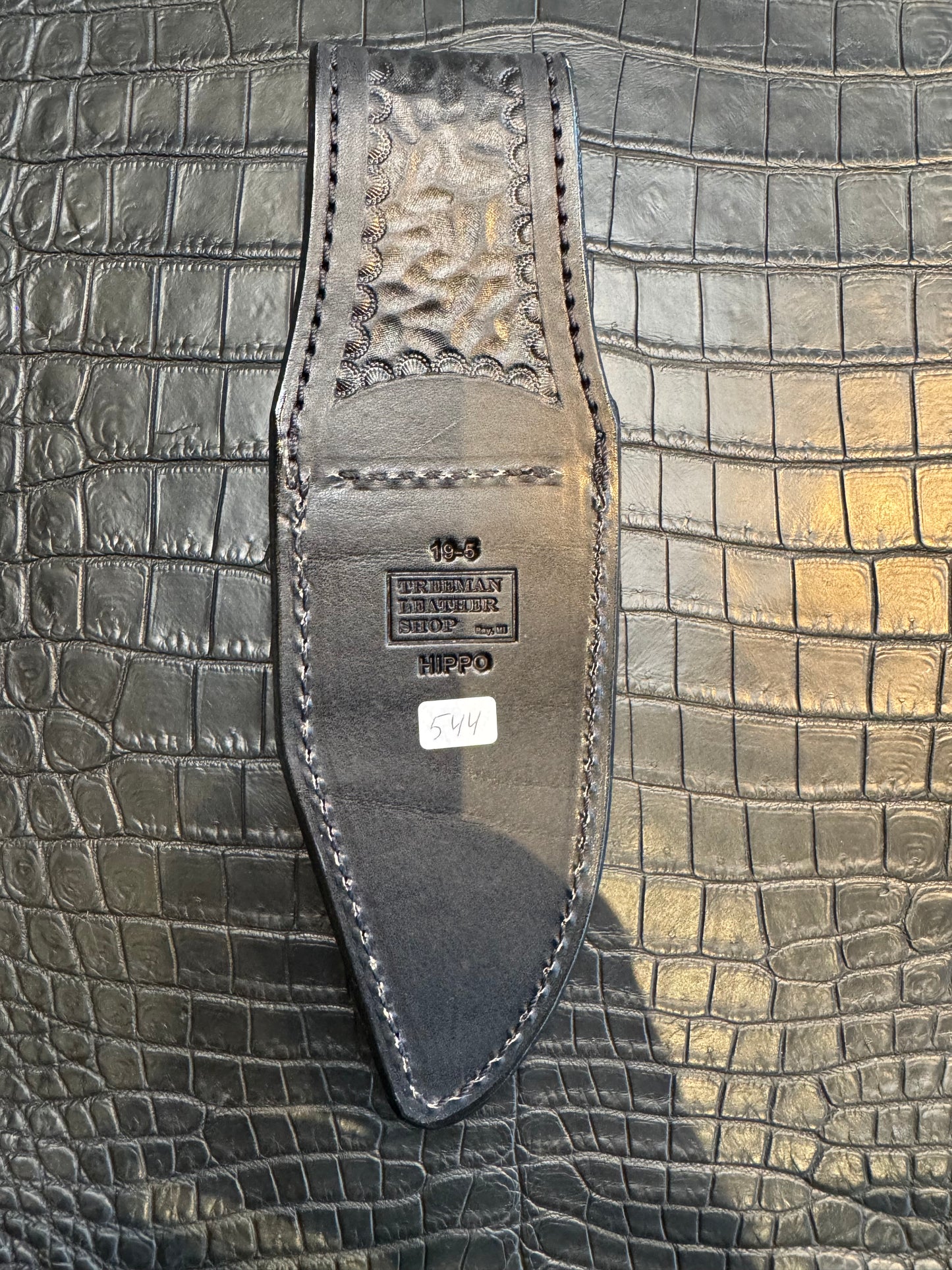 Randall Model 19-5 in Black Hippo Straight hilt, Canteen Snap, full brass stamping and stitching.
