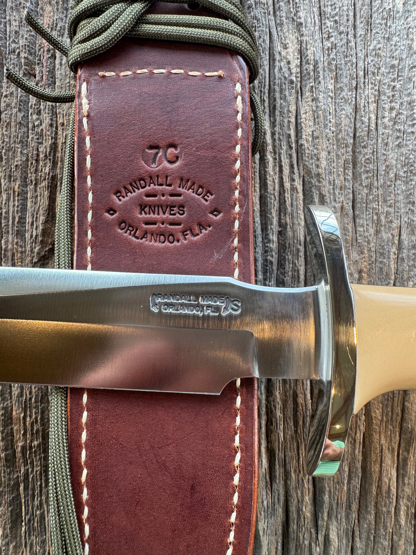 Randall Model 16-7 in Tan Micarta. Nickel Silver Hilt, Stainless steel and Lanyard. New in Paper.