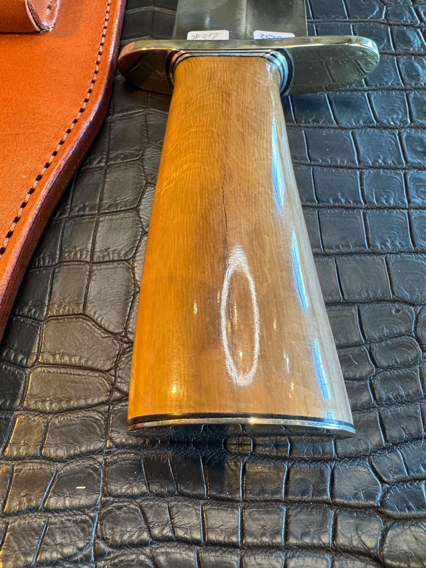 Randall Model 12-11 Smithsonian “Smitty” in a Huge piece of Green and Tan Fossil Walrus Ivory. Nickel Silver Hilt and Butt plate.