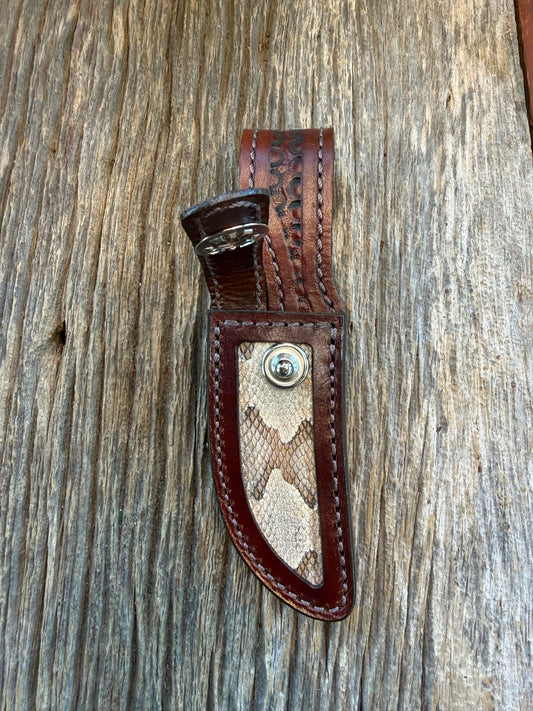 Randall Model 21 Sheath in Exotic Eastern Copperhead from Treeman Sheaths. Stunning colors and pattern.