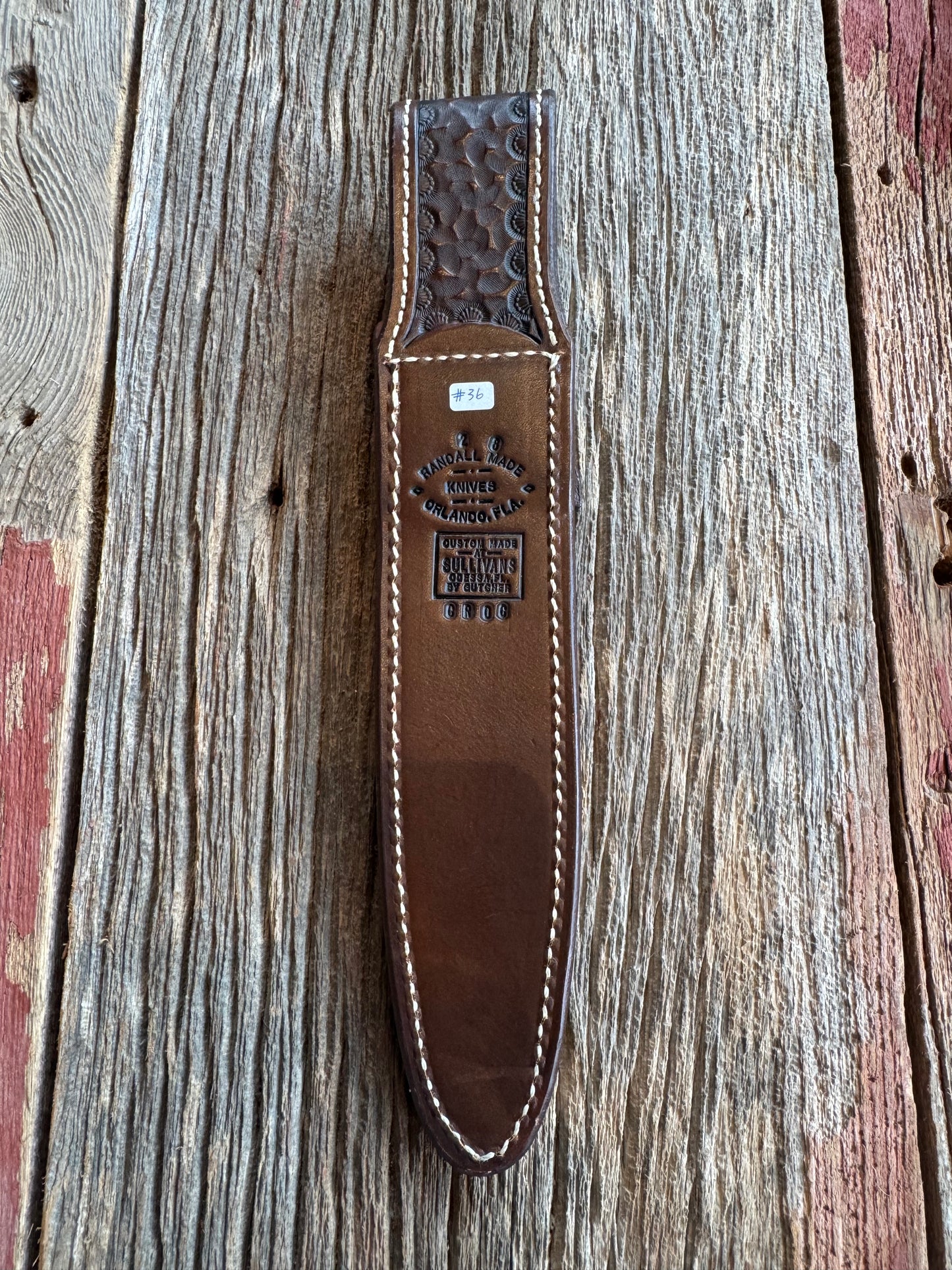 Rare Randall Model 2-8 sheath in Exotic Crocodile from Sullivans by Gutcher. New and unused.