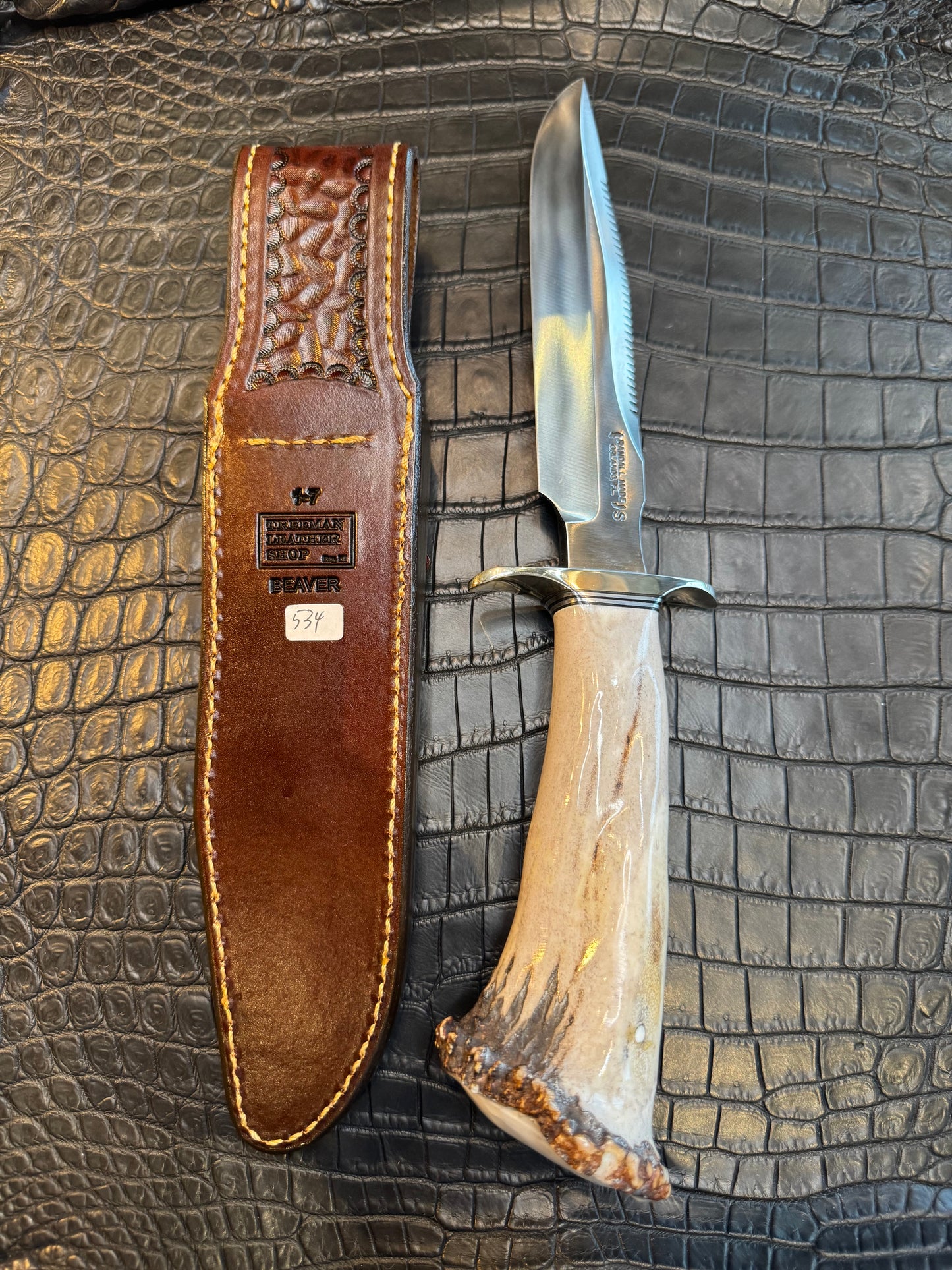Randall Model 1-7 Sheath Straight Hilt in Exotic Beaver Tail by Treeman. (Sheath only)