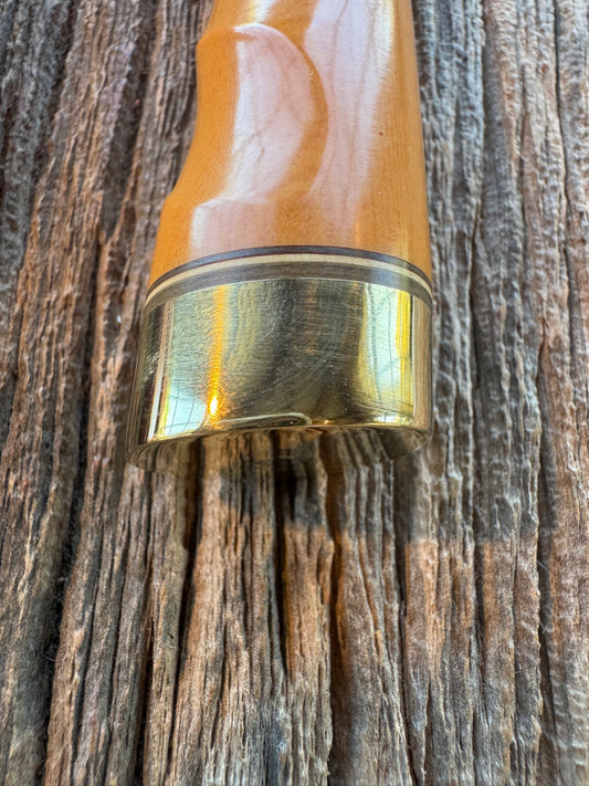 Sheath.Randall Model 12-6 in Yellow Westinghouse Micarta, Brass Hilt, Stainless Steel. Finger Grooves, Johnson Roughback