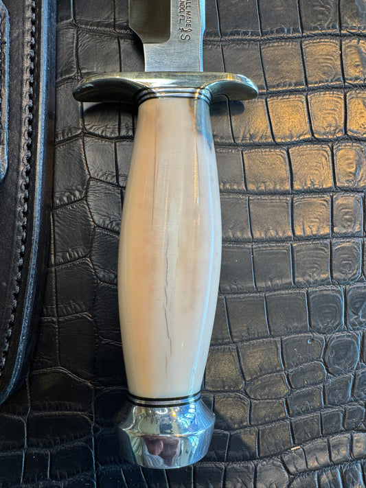Randall Model 1-7 in Creamy Fossil Walrus Ivory. Nickel Silver Hilt and Aluminum Flanged Butt cap. ( slight crack)